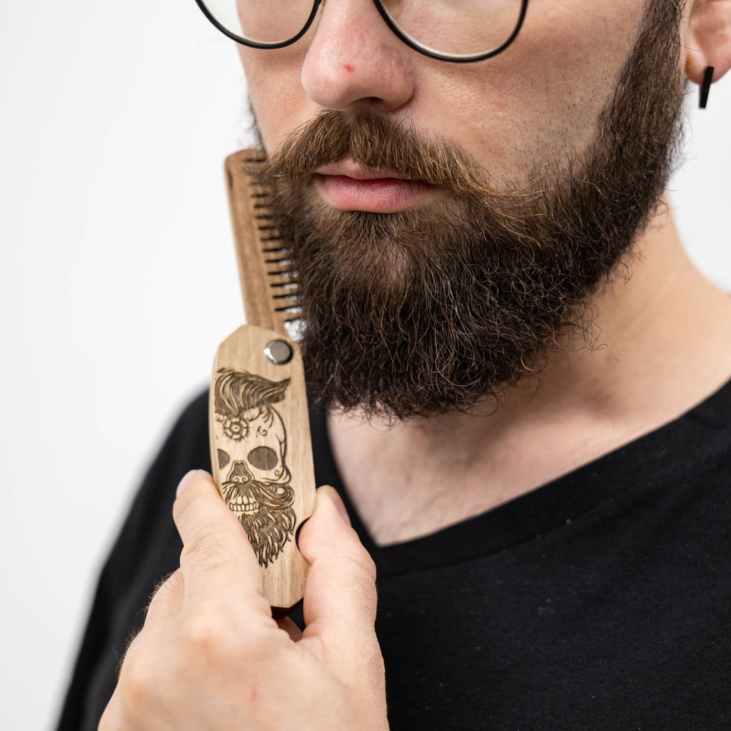 Sugar Skull Wooden Beard Comb - Durable Walnut Grooming Tool