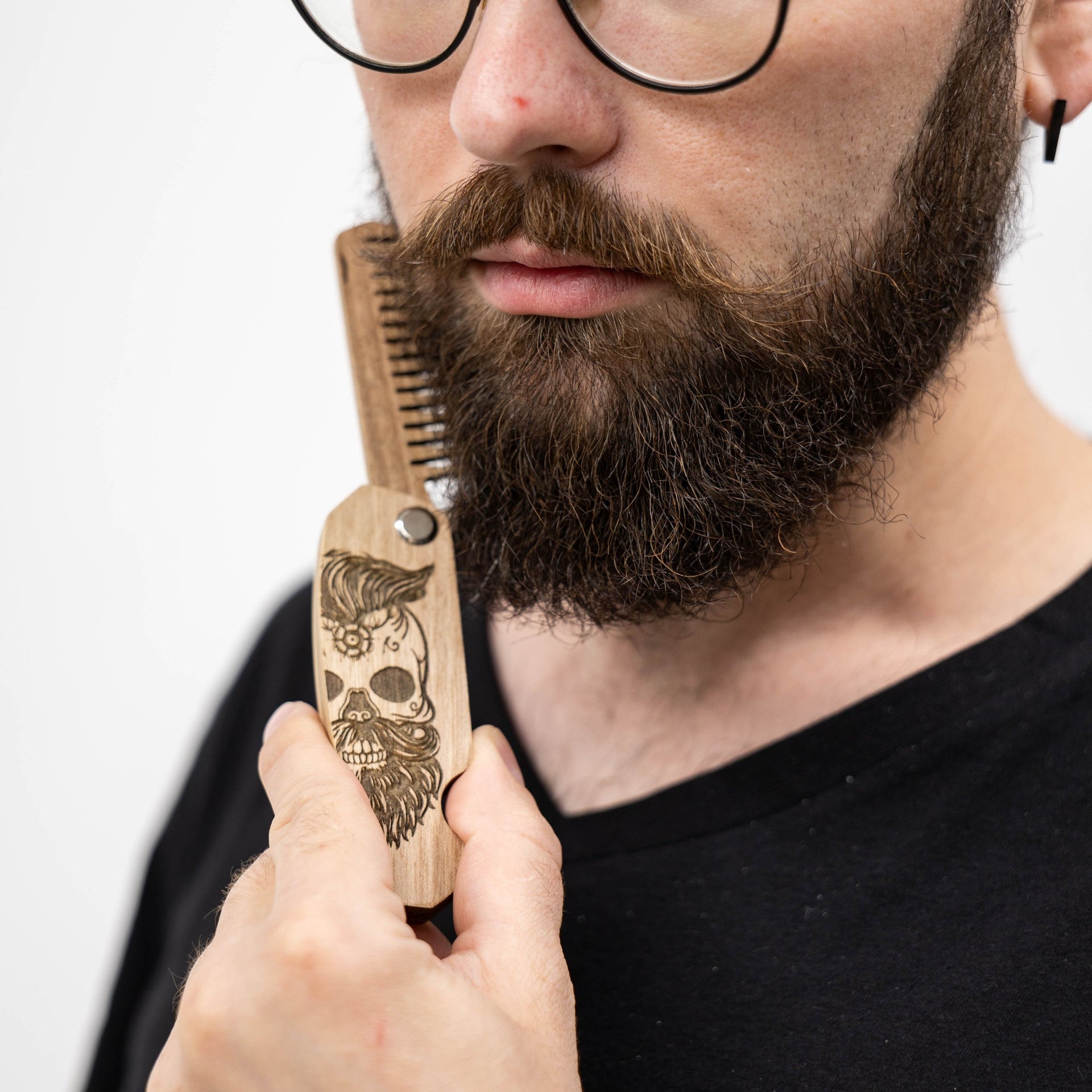 Sugar Skull Wooden Beard Comb - Durable Walnut Grooming Tool