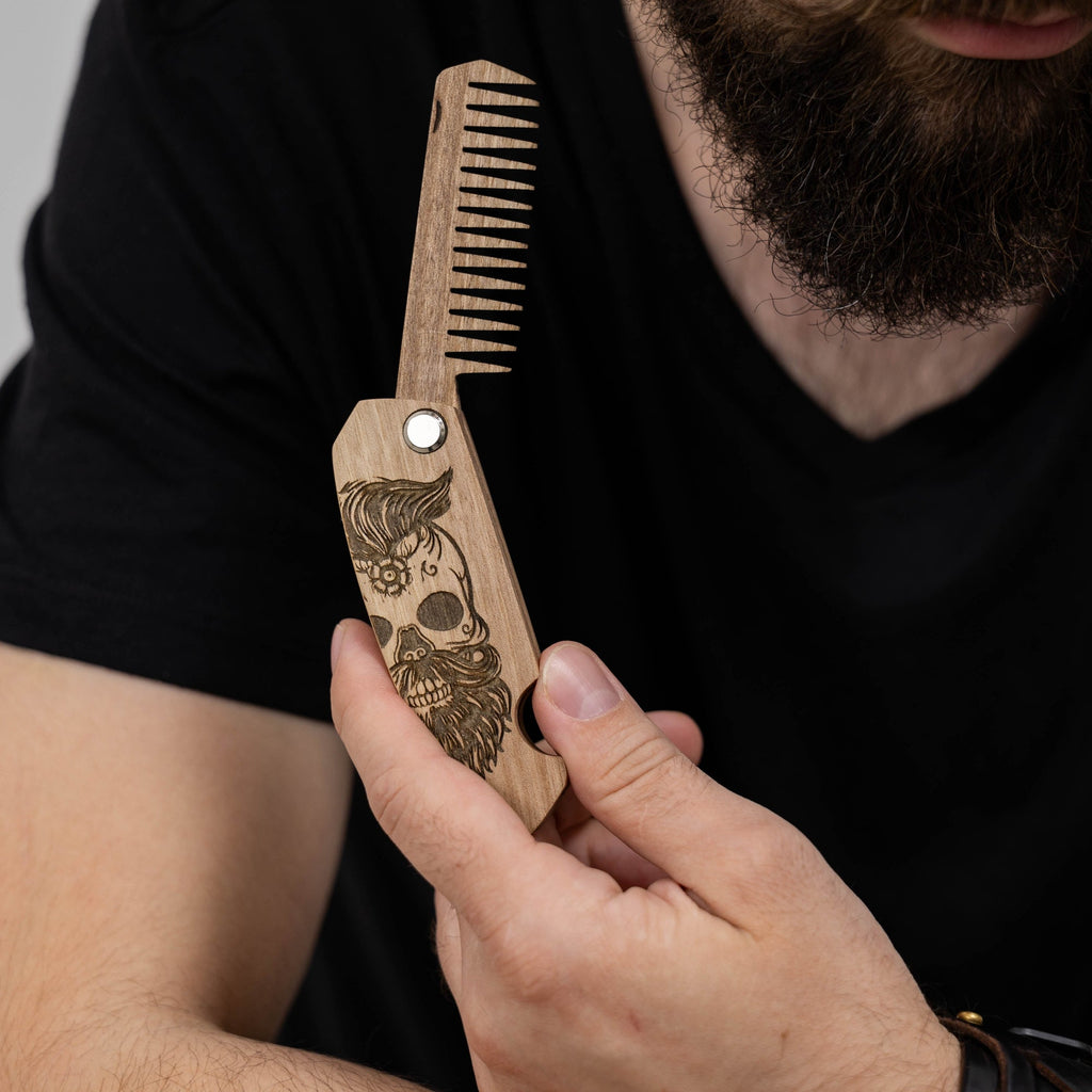 Sugar Skull Wooden Beard Comb - Durable Walnut Grooming Tool