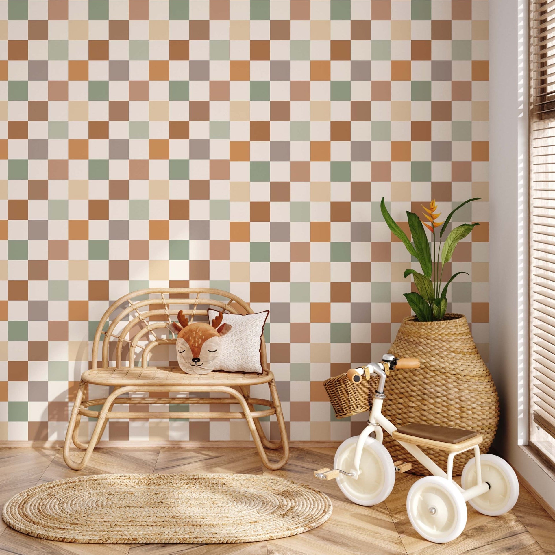 Beck Geometric Removable Wallpaper in Terracotta Sage and Cream