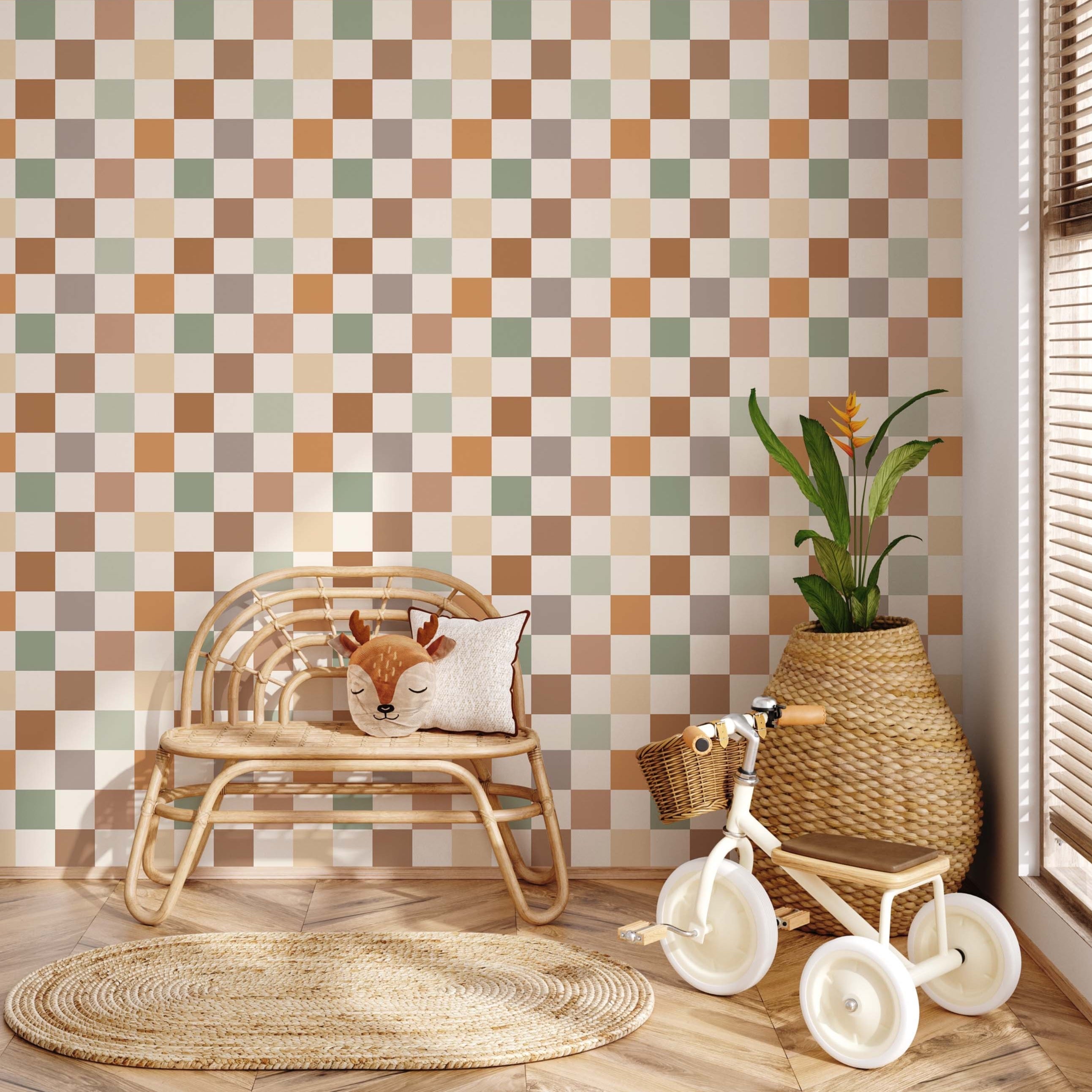 Beck Geometric Removable Wallpaper in Terracotta Sage and Cream