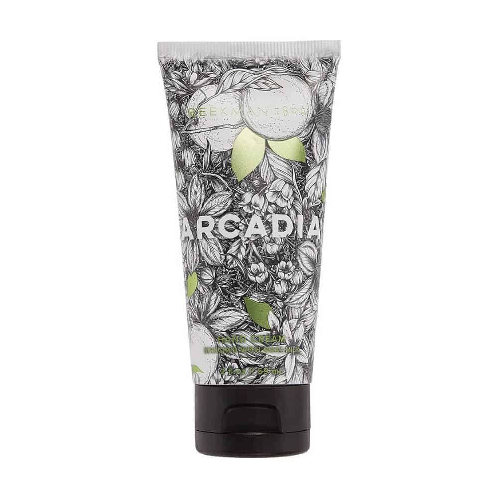 Beekman 1802 Arcadia Hand Cream tube with botanical branding, 2 OZ size