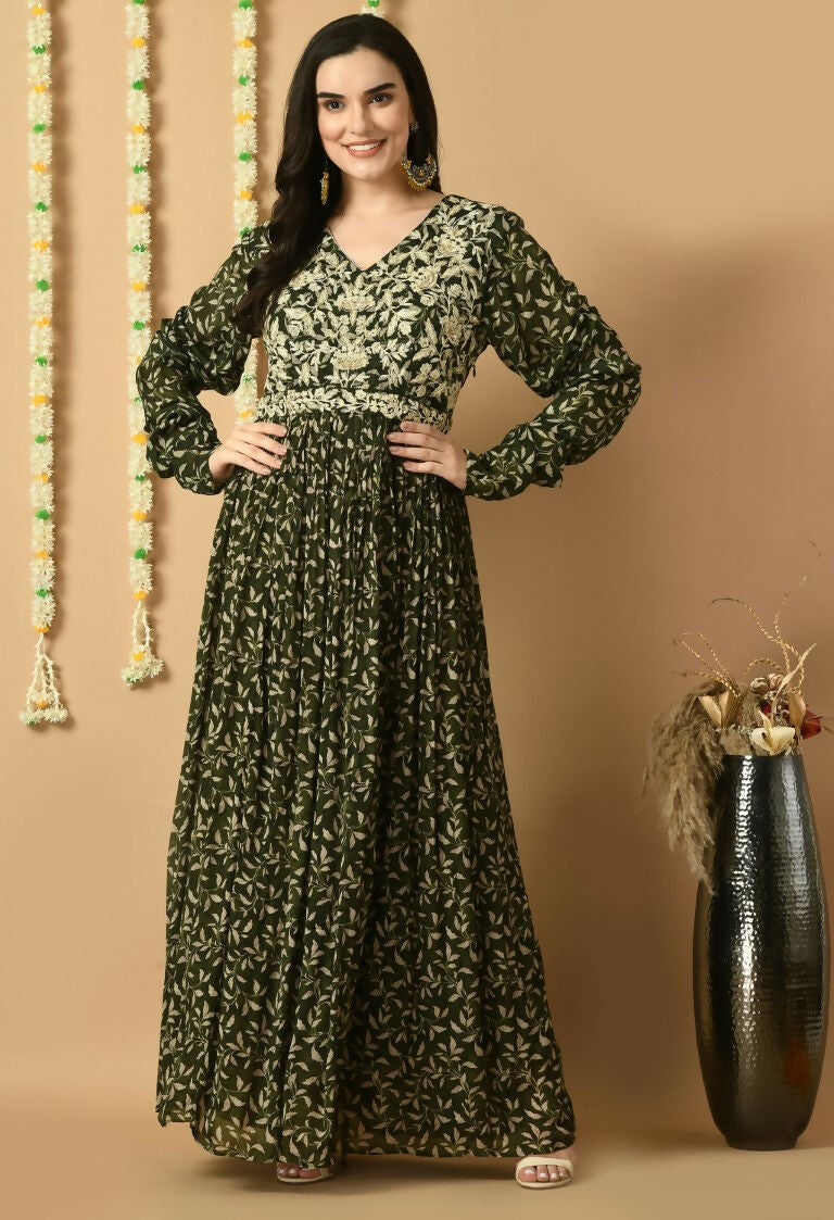 Women's Elegant Green Chinnon Kurta Set - 2 Piece Ethnic Wear