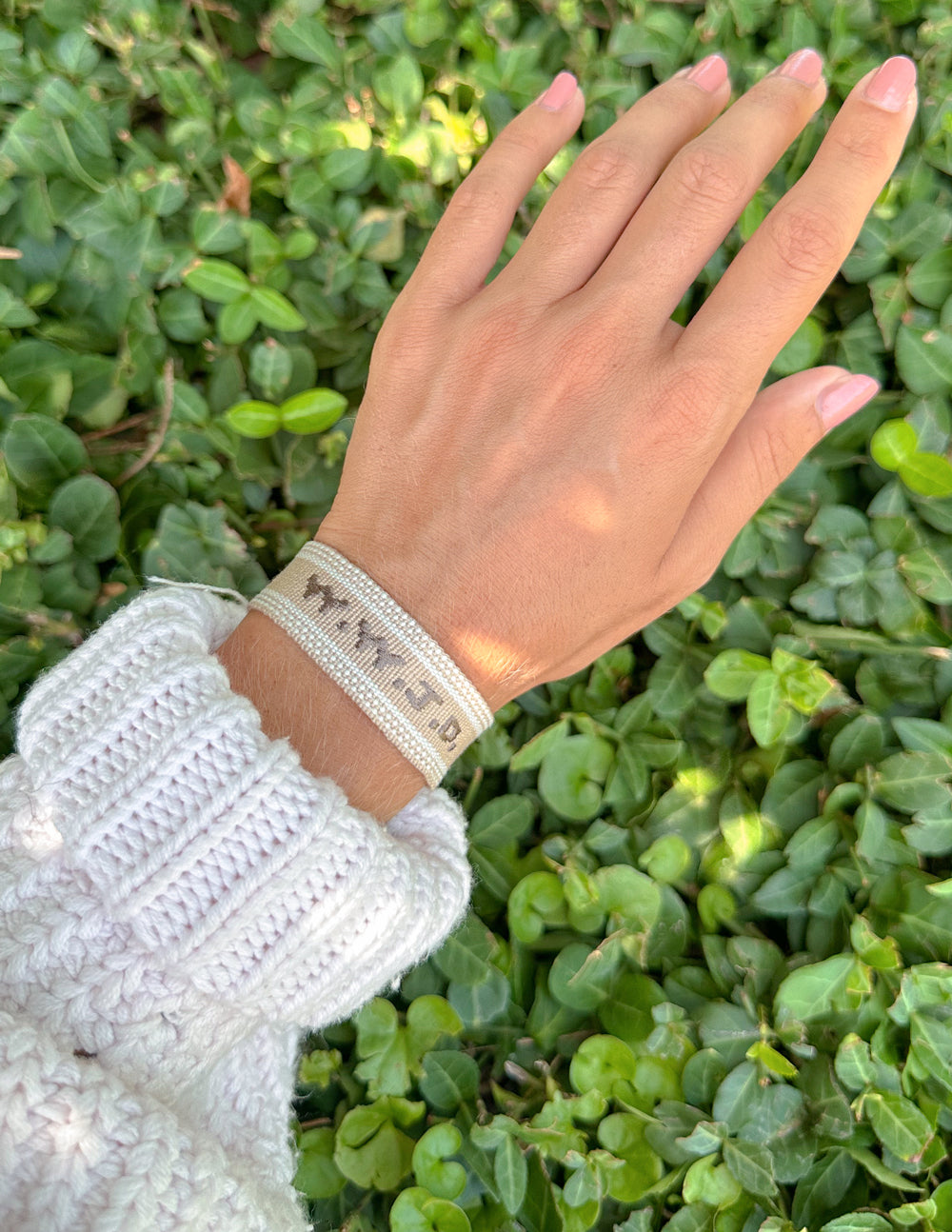 Beige WWJD Embroidered Woven Bracelet - Faith-Based Wristwear