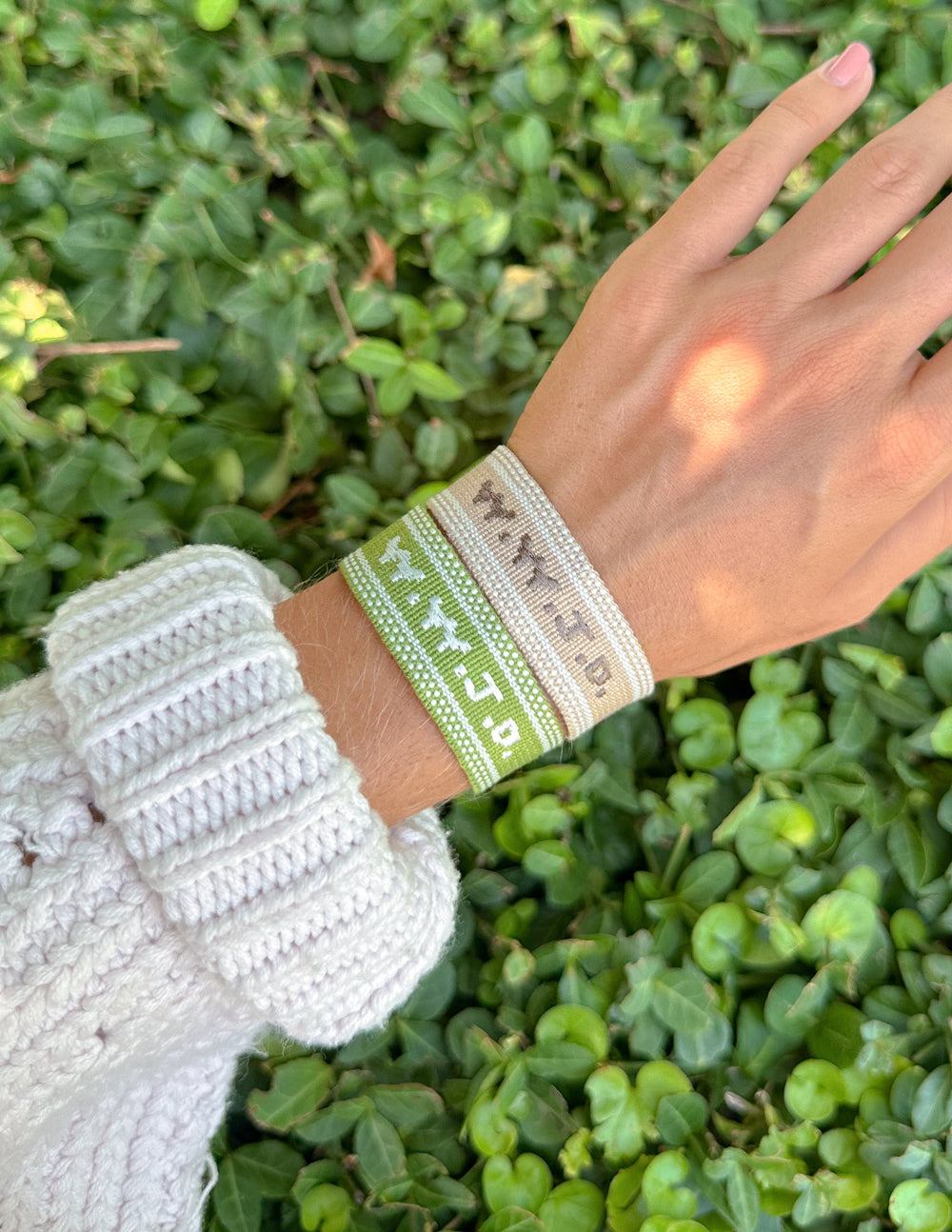 Beige WWJD Embroidered Woven Bracelet - Faith-Based Wristwear