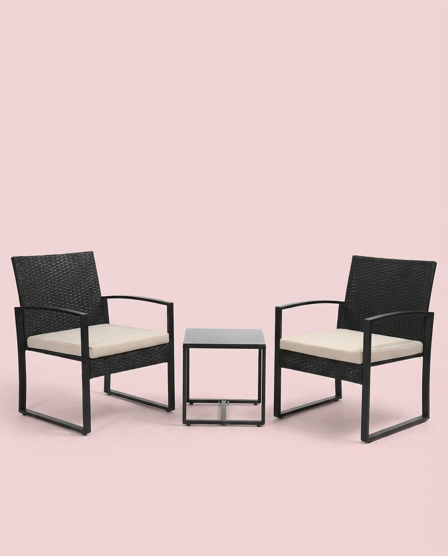 3-Piece Modern Wicker Patio Bistro Set with Beige Cushions