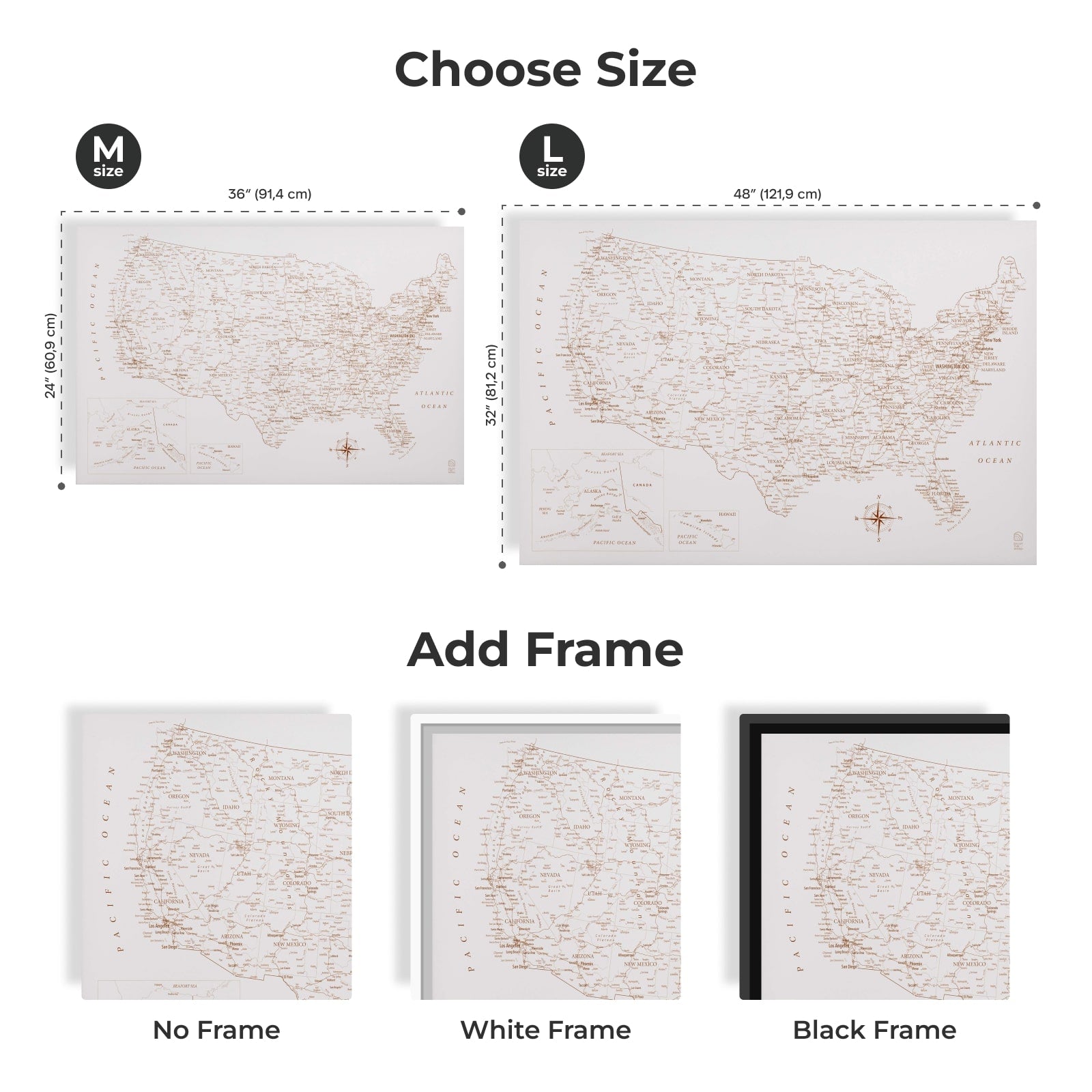 Minimalist Wooden Canvas USA Map in Beige