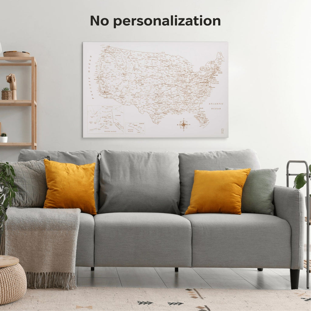Minimalist Wooden Canvas USA Map in Beige