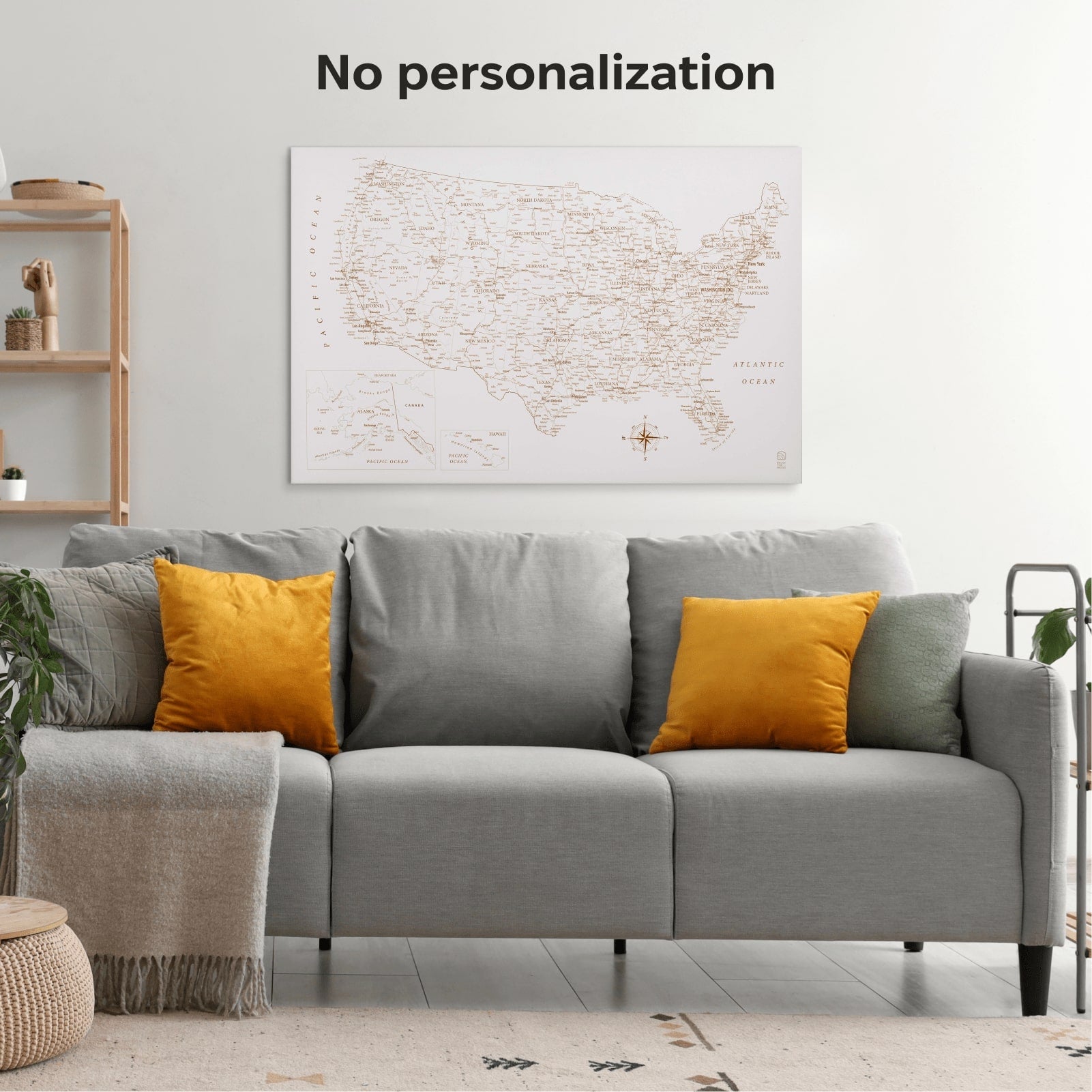 Minimalist Wooden Canvas USA Map in Beige