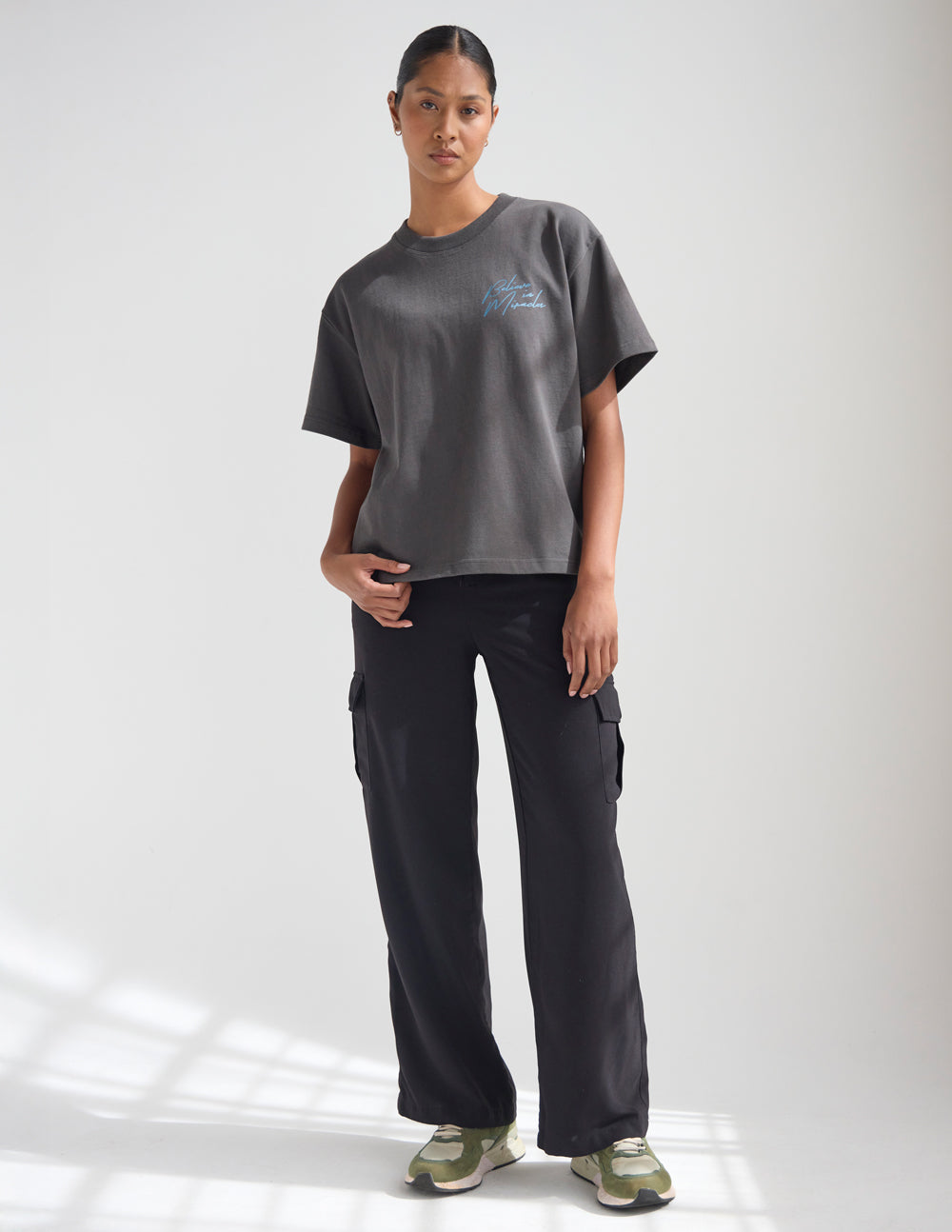Believe in Miracles Heavyweight Oversized Tee - Charcoal/Blue