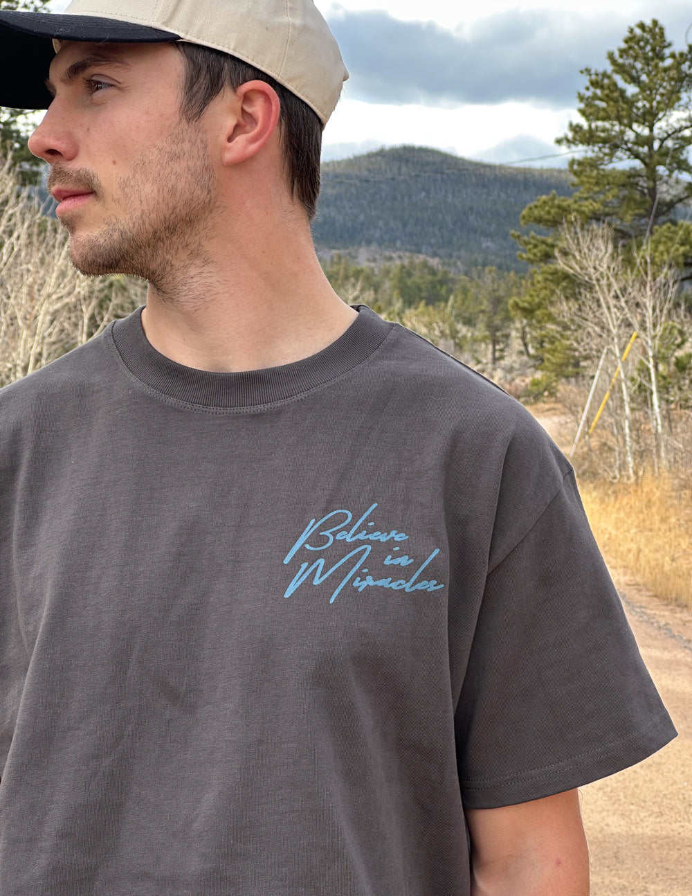 Believe in Miracles Heavyweight Oversized Tee - Charcoal/Blue