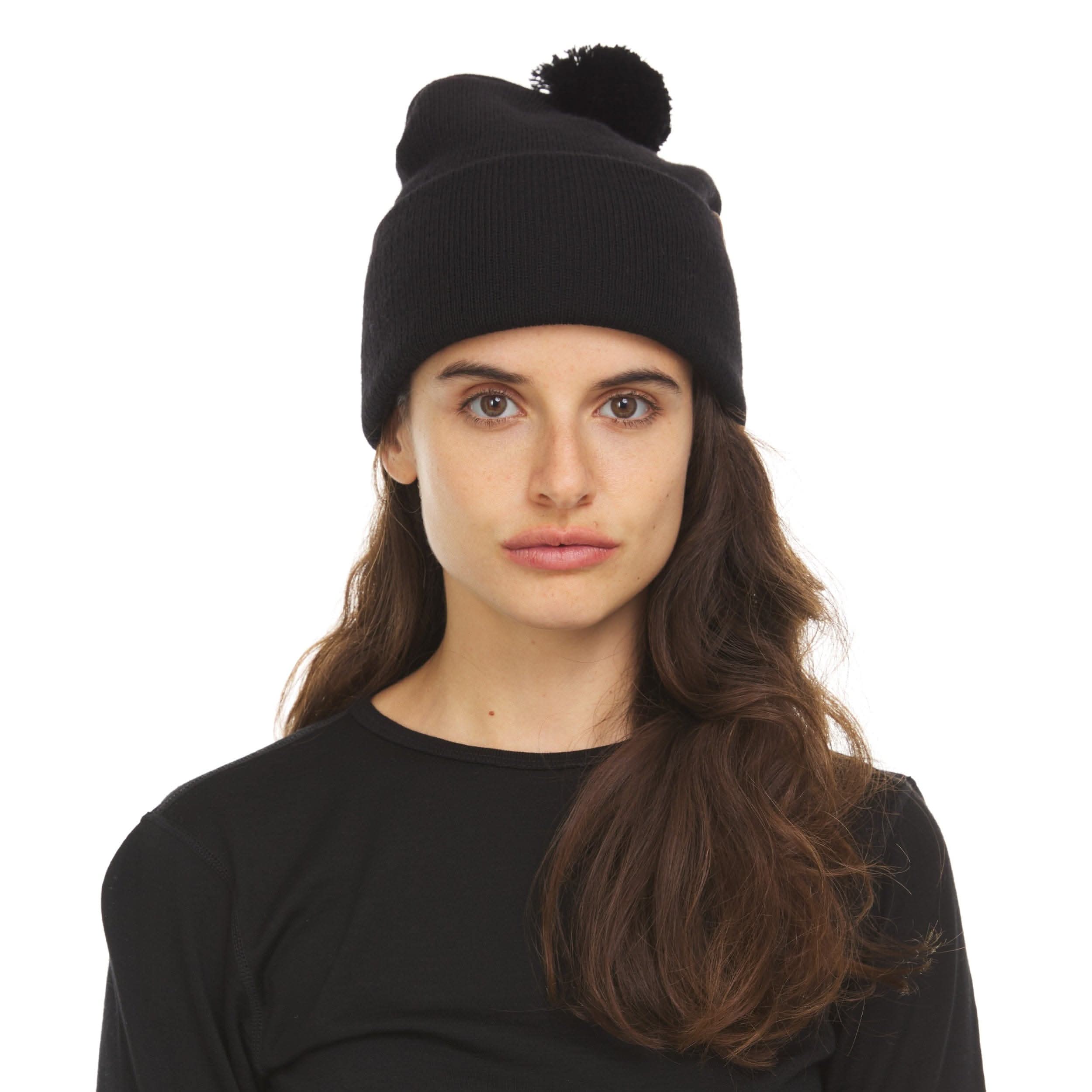 Unisex Midweight Merino Wool Knit Pom Beanie for Winter Sports