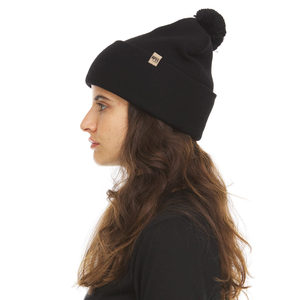 Unisex Midweight Merino Wool Knit Pom Beanie for Winter Sports