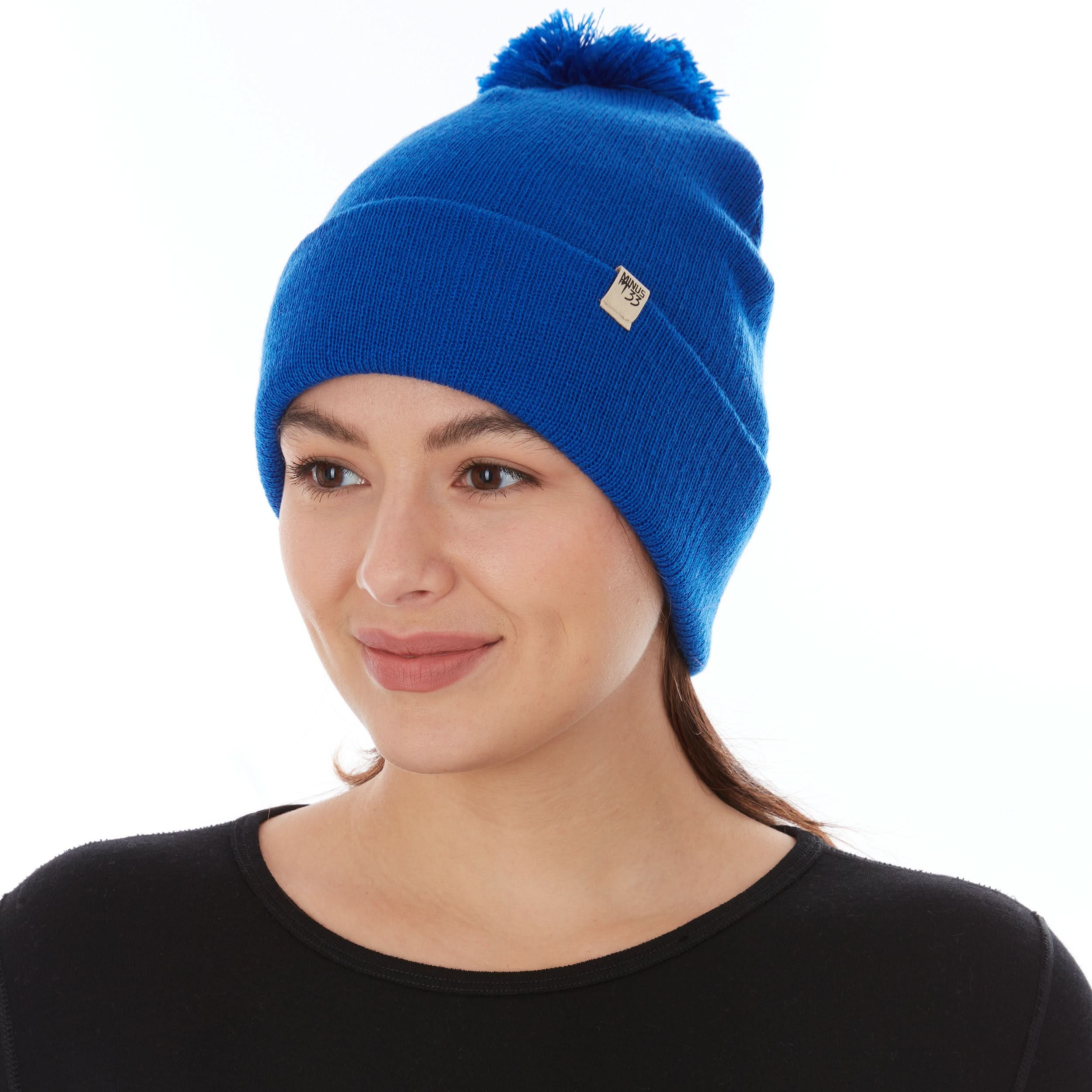 Unisex Midweight Merino Wool Knit Pom Beanie for Winter Sports
