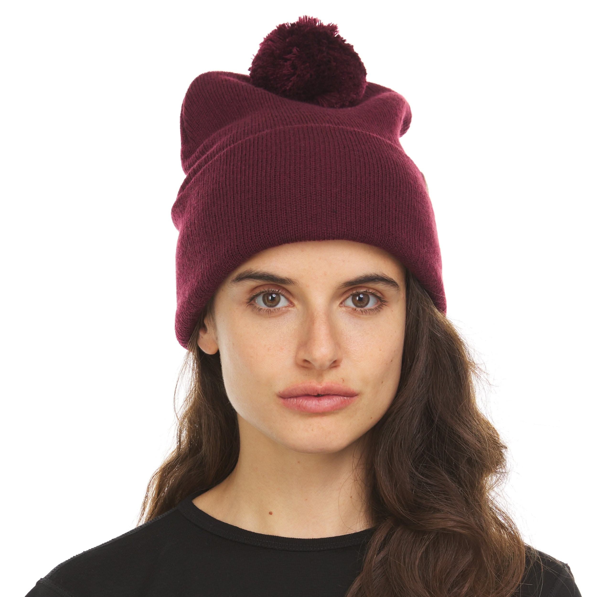 Unisex Midweight Merino Wool Knit Pom Beanie for Winter Sports