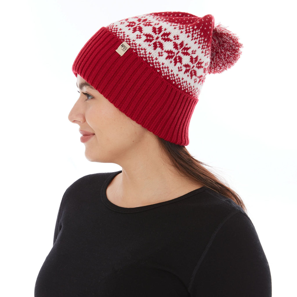 Unisex Midweight Merino Wool Knit Pom Beanie for Winter Sports