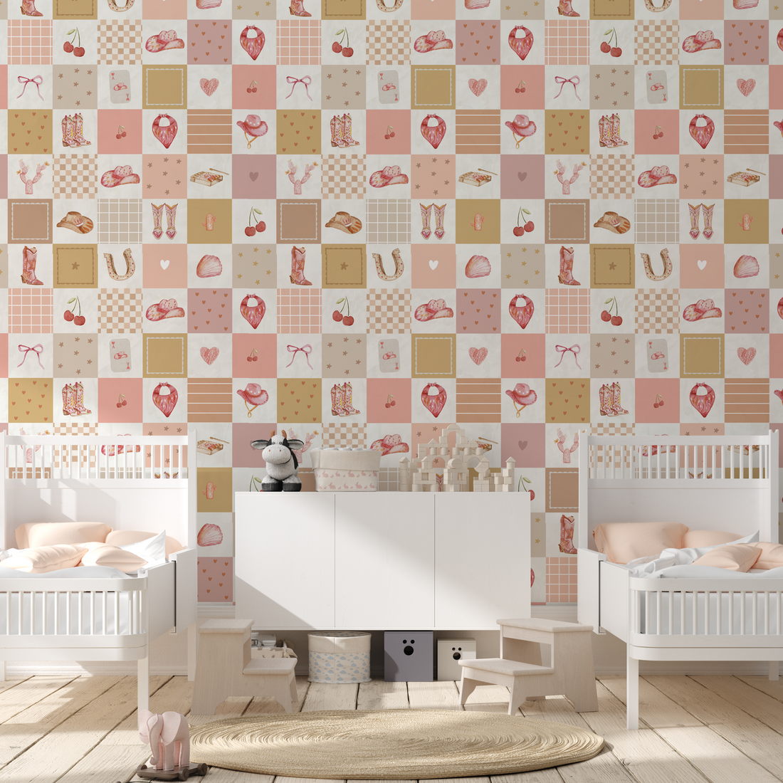 Beth geometric wallpaper in soft pink, tan, and cream shades