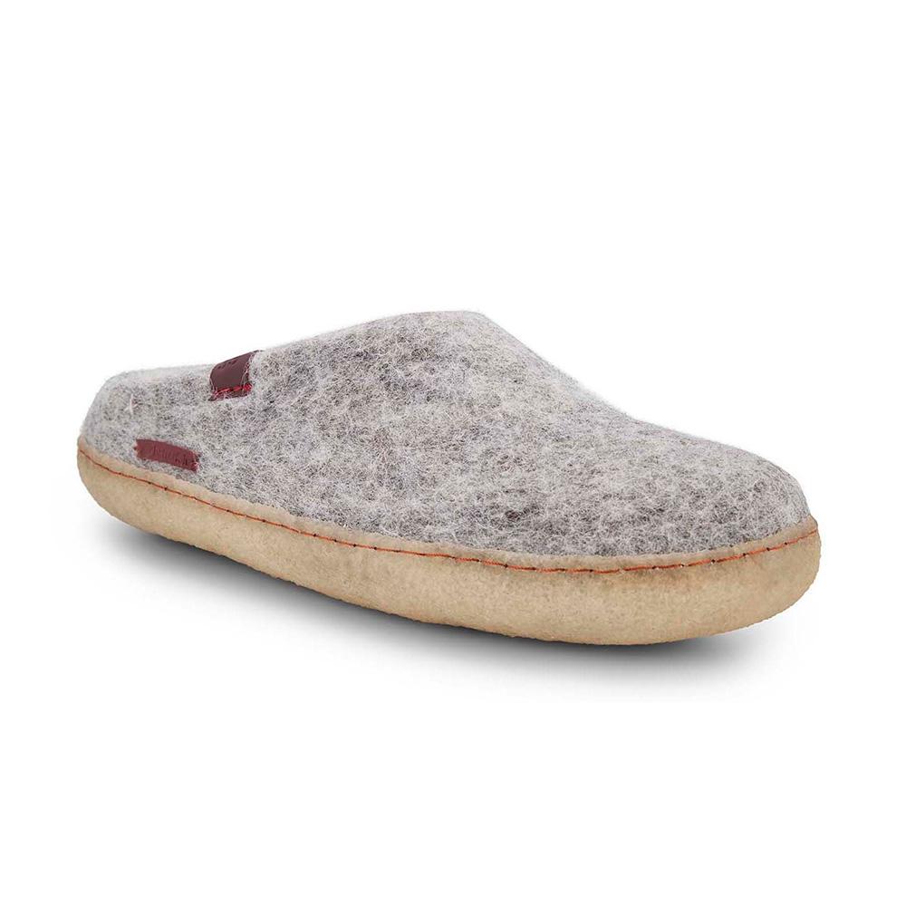 Women's classic grey wool slippers with a durable rubber sole