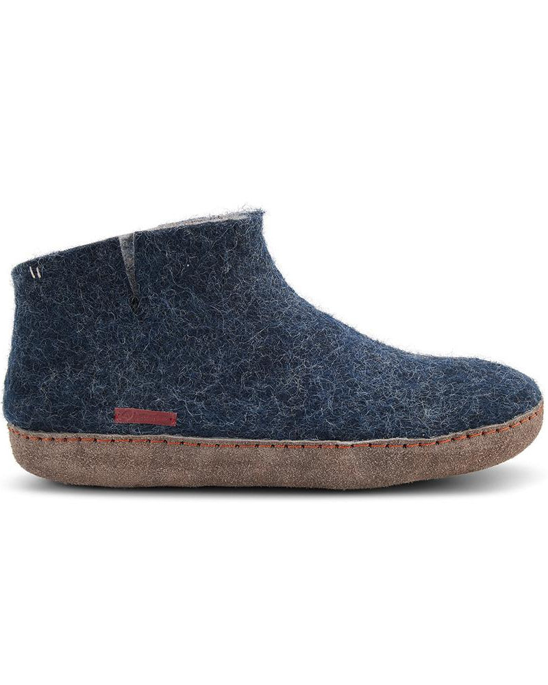 Side profile of handcrafted wool felt slipper boot
