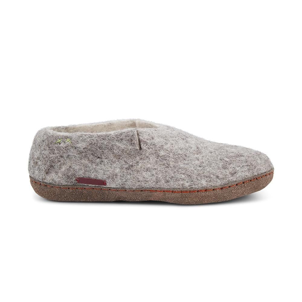 Women's Grey Leather Classic Indoor Outdoor Slipper Shoes