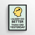 Modern minimalist art print with a yellow head icon and upward arrow on a mint-green background.