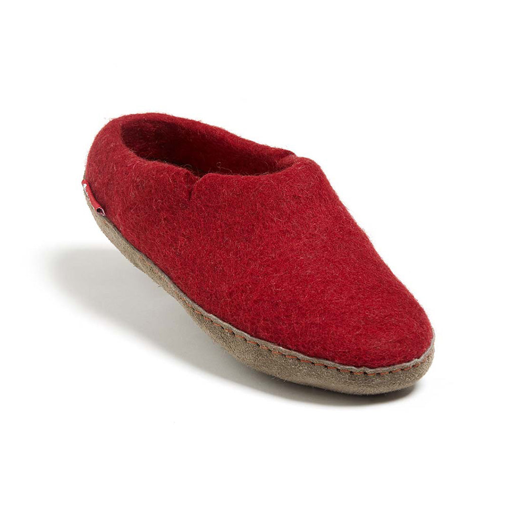 Women's classic red wool slippers with a premium leather sole