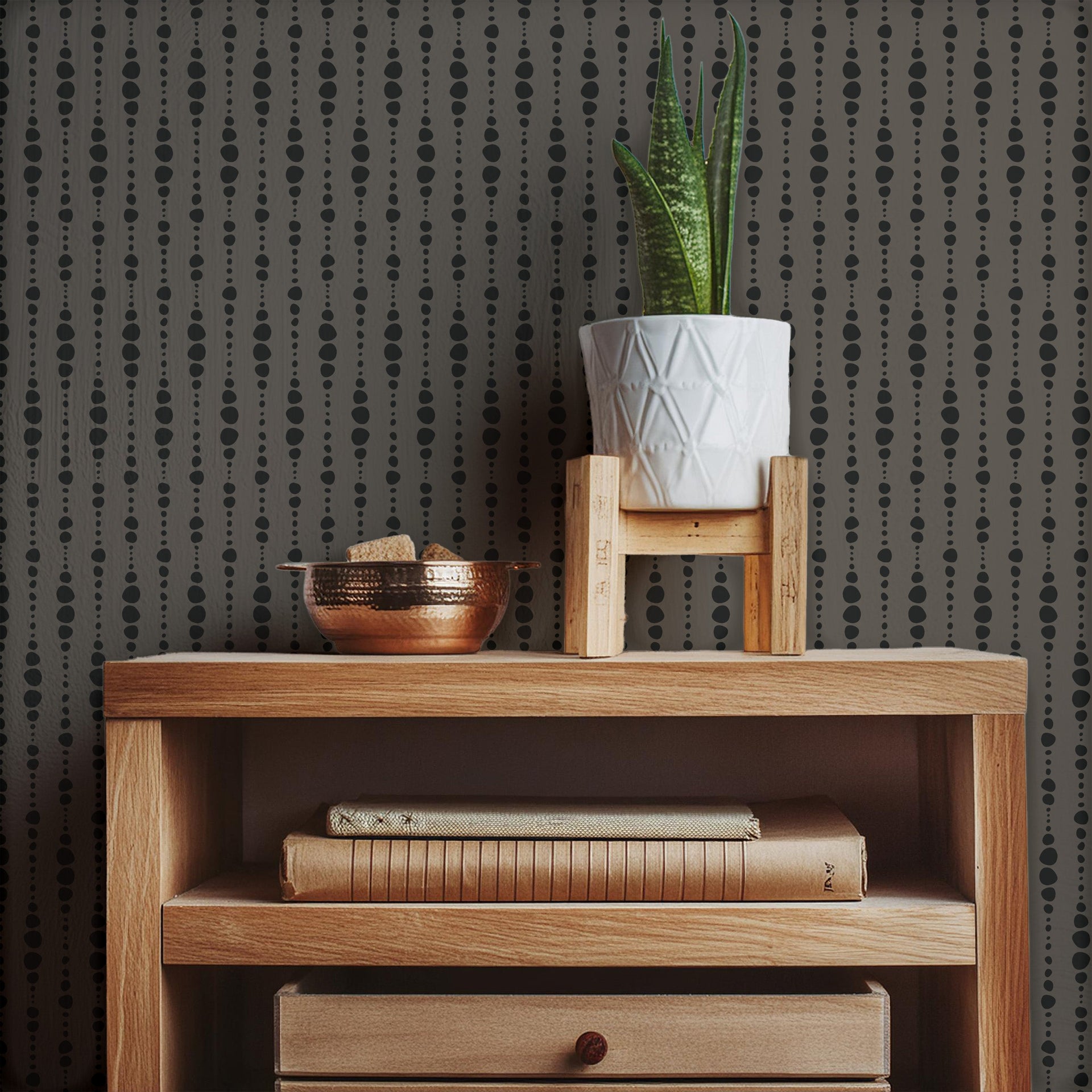 Blake Geometric Wallpaper in Black, White & Blush-Pink
