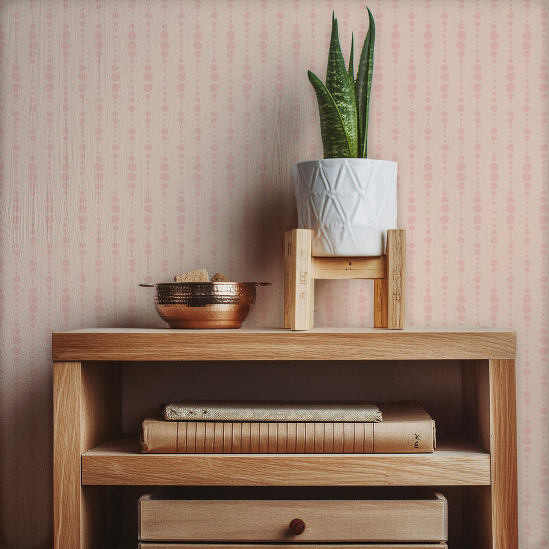 Blake Geometric Wallpaper in Black, White & Blush-Pink