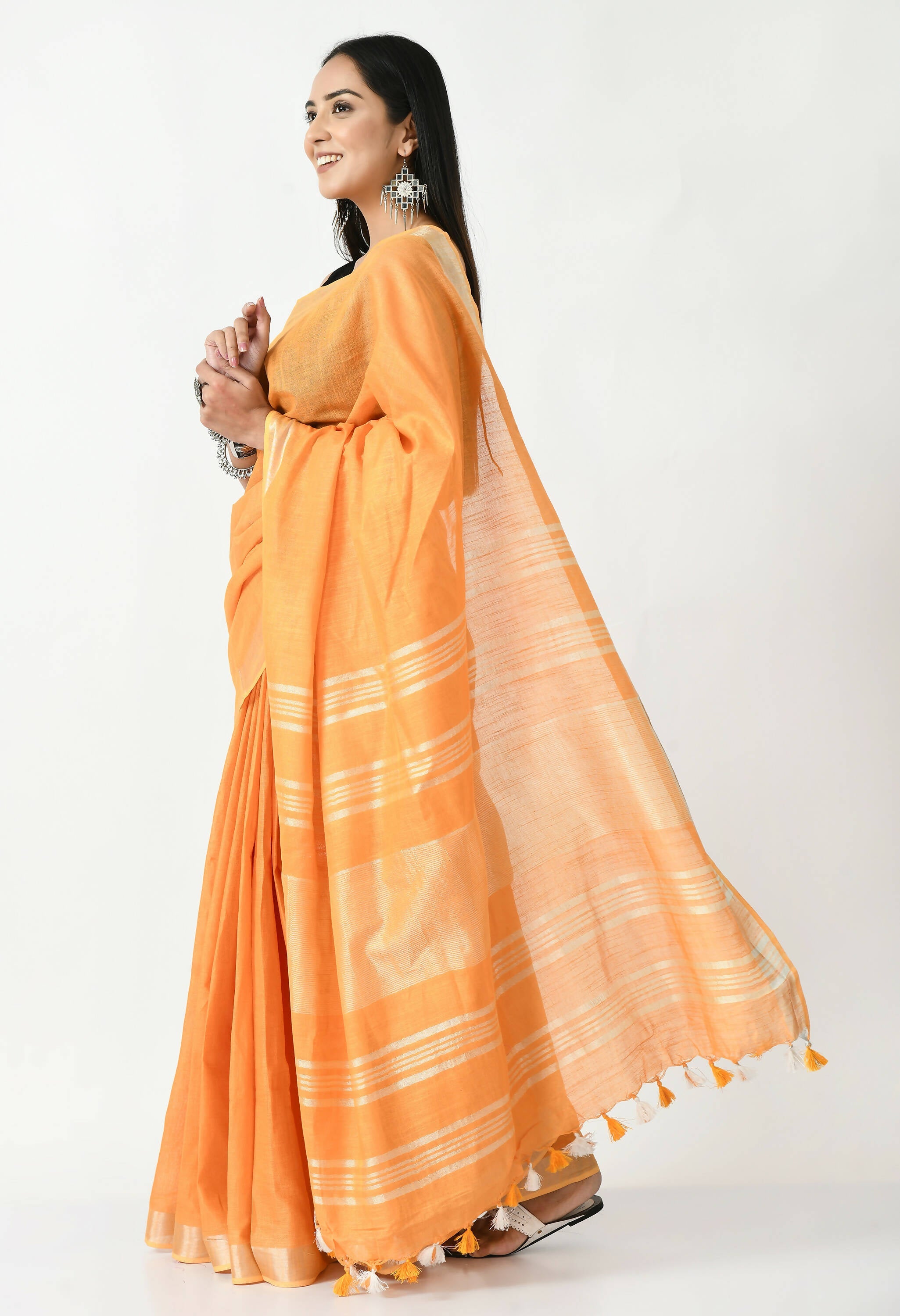 Light Orange Bhagalpuri Handloom Silk Linen Saree with Blouse