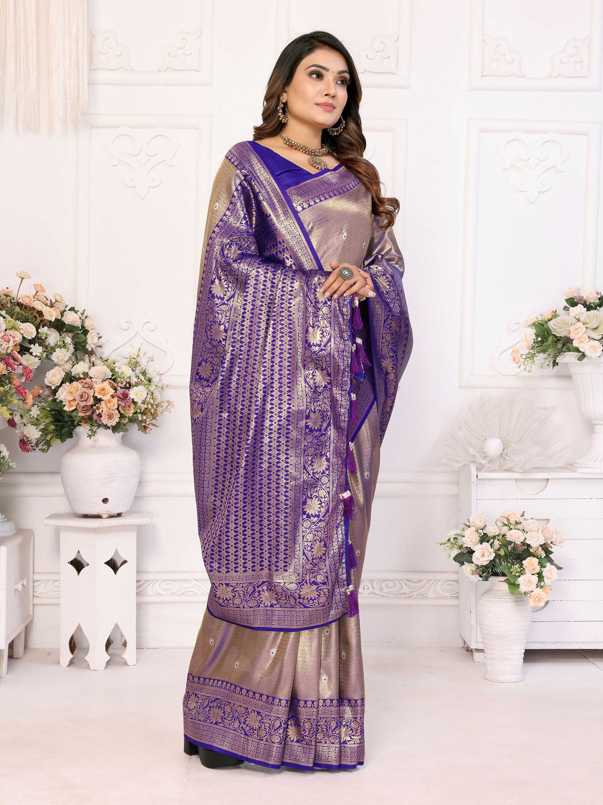 Royal Blue Tissue Silk Weaving Saree with Elegant Sheen