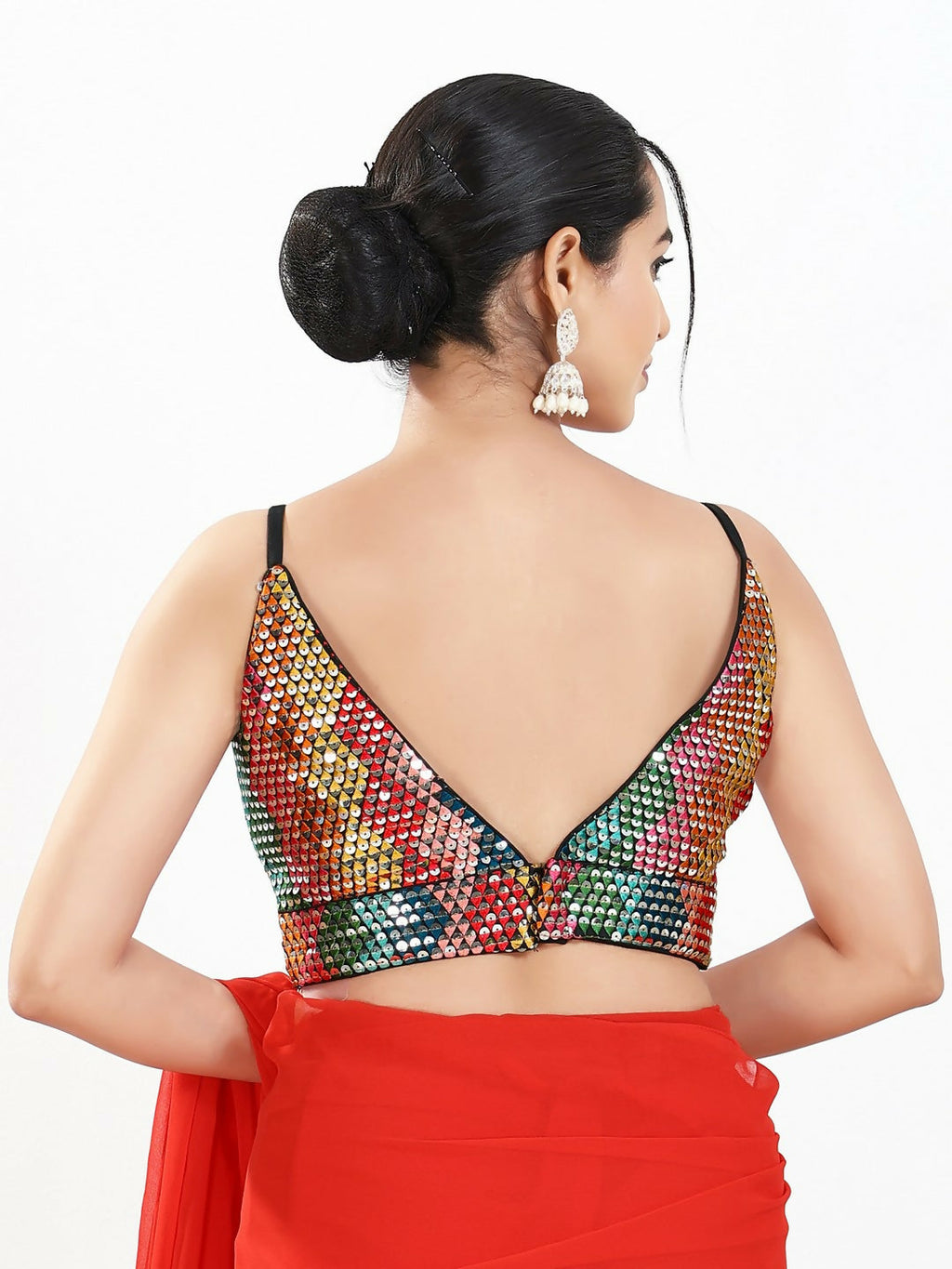 Black Multi Sequin Padded V-Neck Sleeveless Blouse