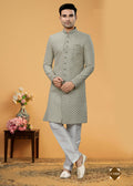 A toddler in a classic plain grey Super 66 kurta pyjama set