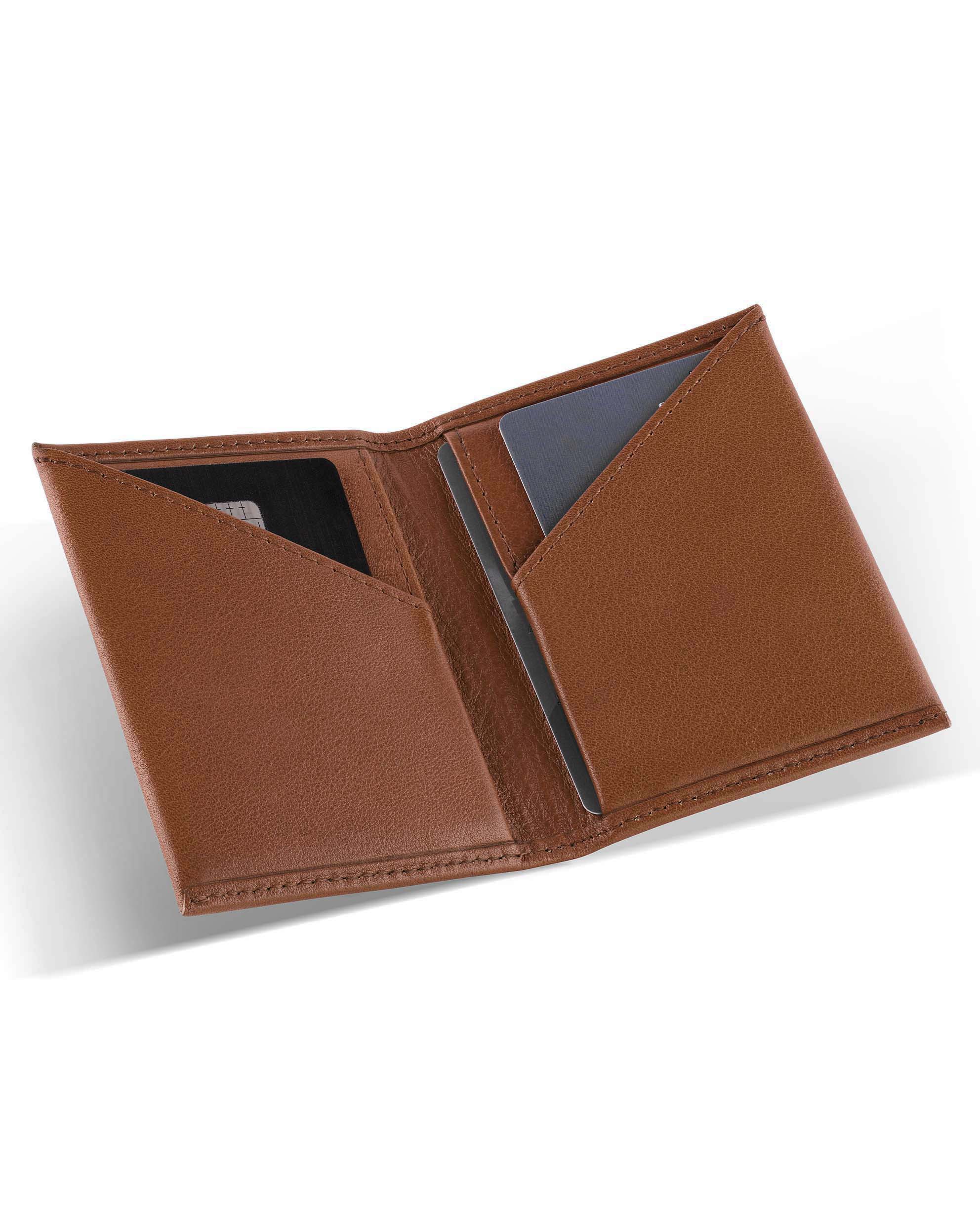 Slim Bifold Leather Wallet in Saddle - Minimalist Card Holder