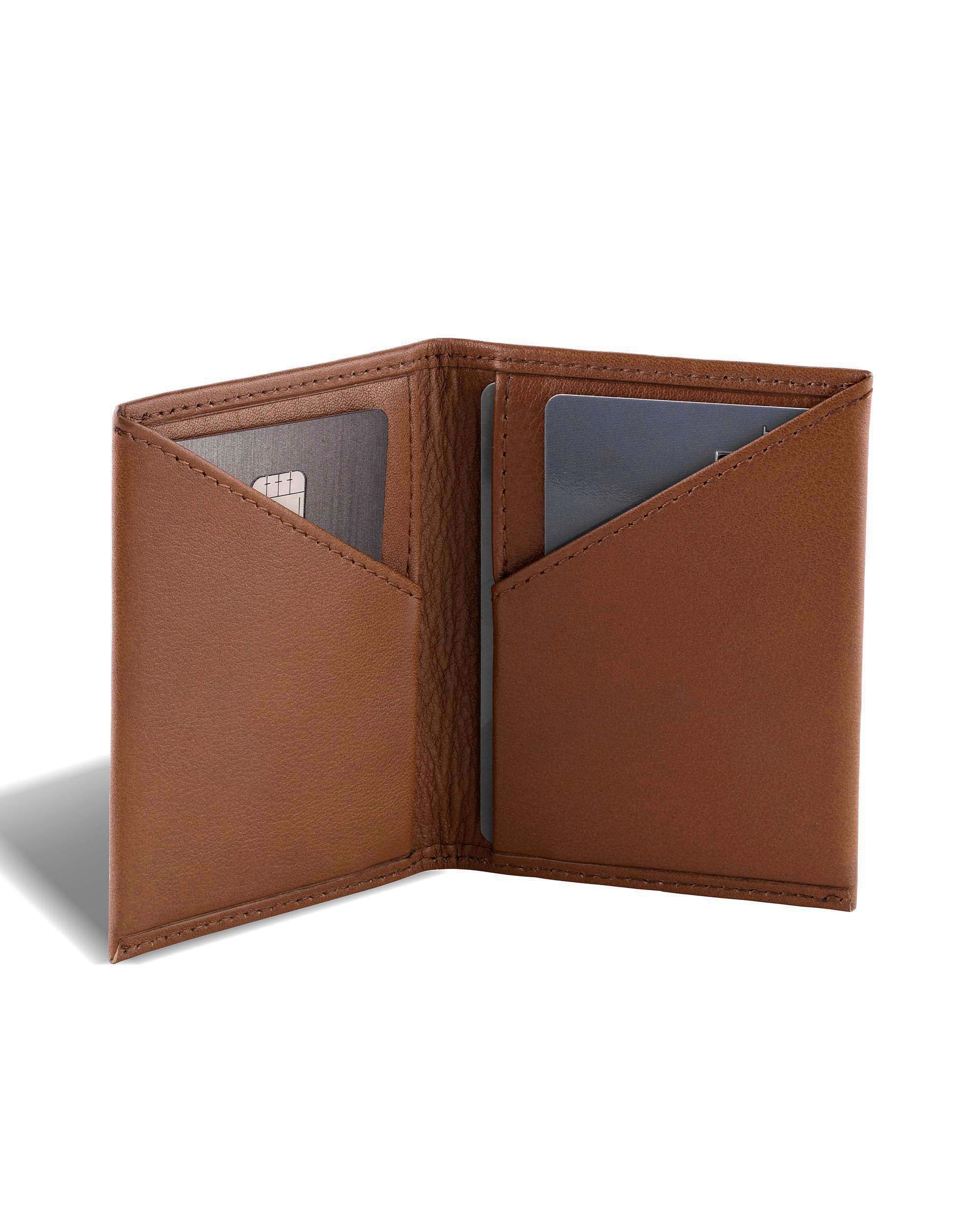 Slim Bifold Leather Wallet in Saddle - Minimalist Card Holder