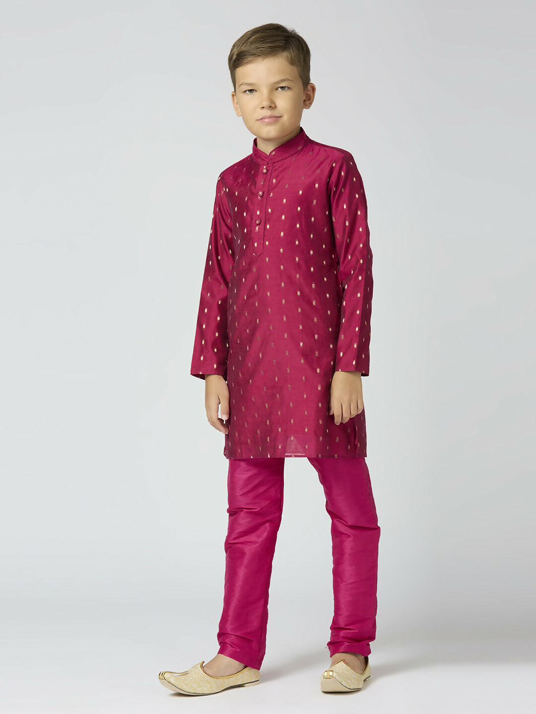 Boys Purple Chanderi Kurta Pyjama Set with Butta Work