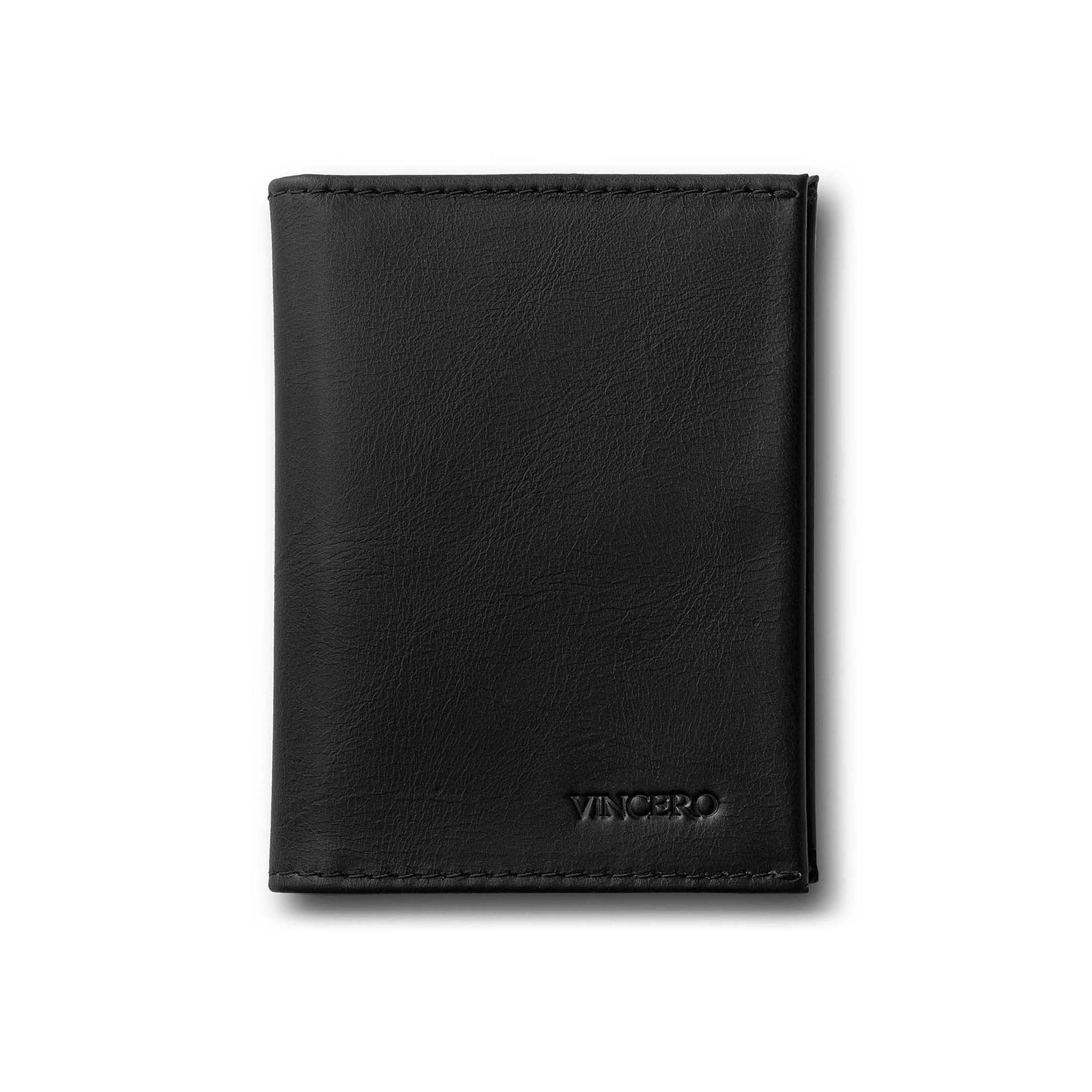 The Slim Bifold wallet in Black top-grain Italian leather.