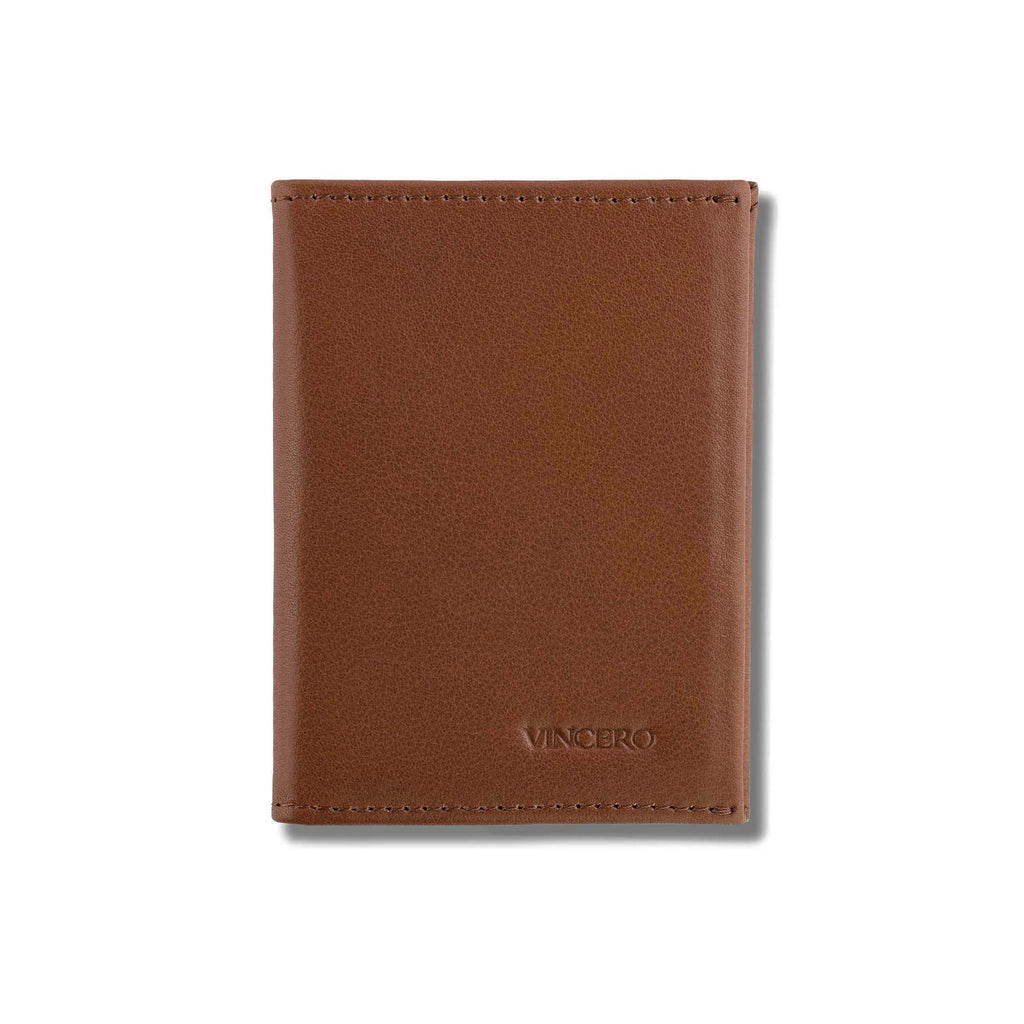 Top-grain Italian leather slim bifold wallet in saddle brown color