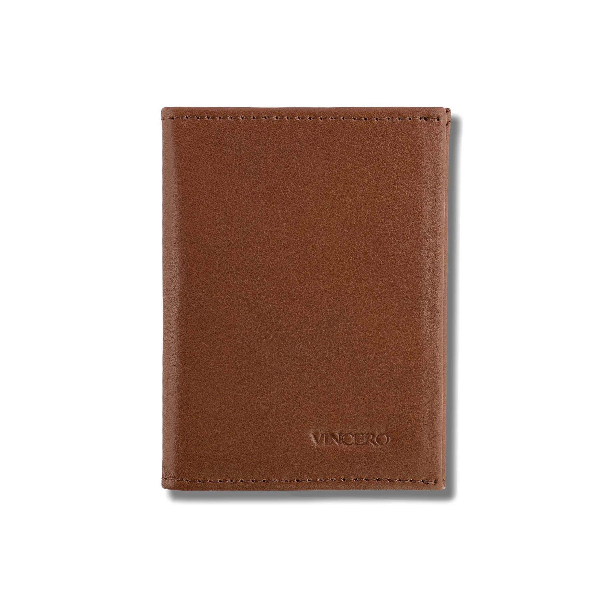 Top-grain Italian leather slim bifold wallet in saddle brown color