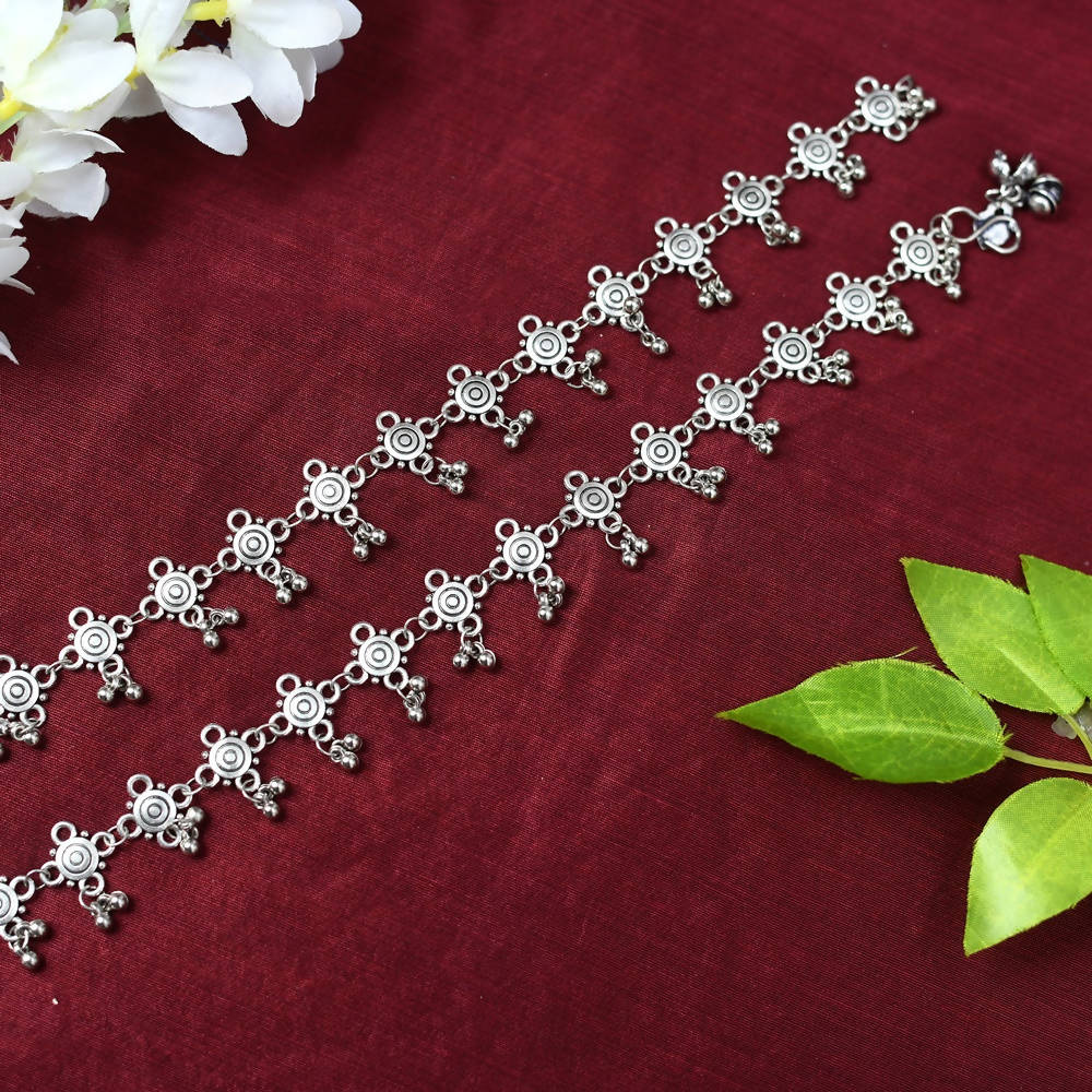 Oxidised Silver Adjustable Anklet Traditional Payal for Women