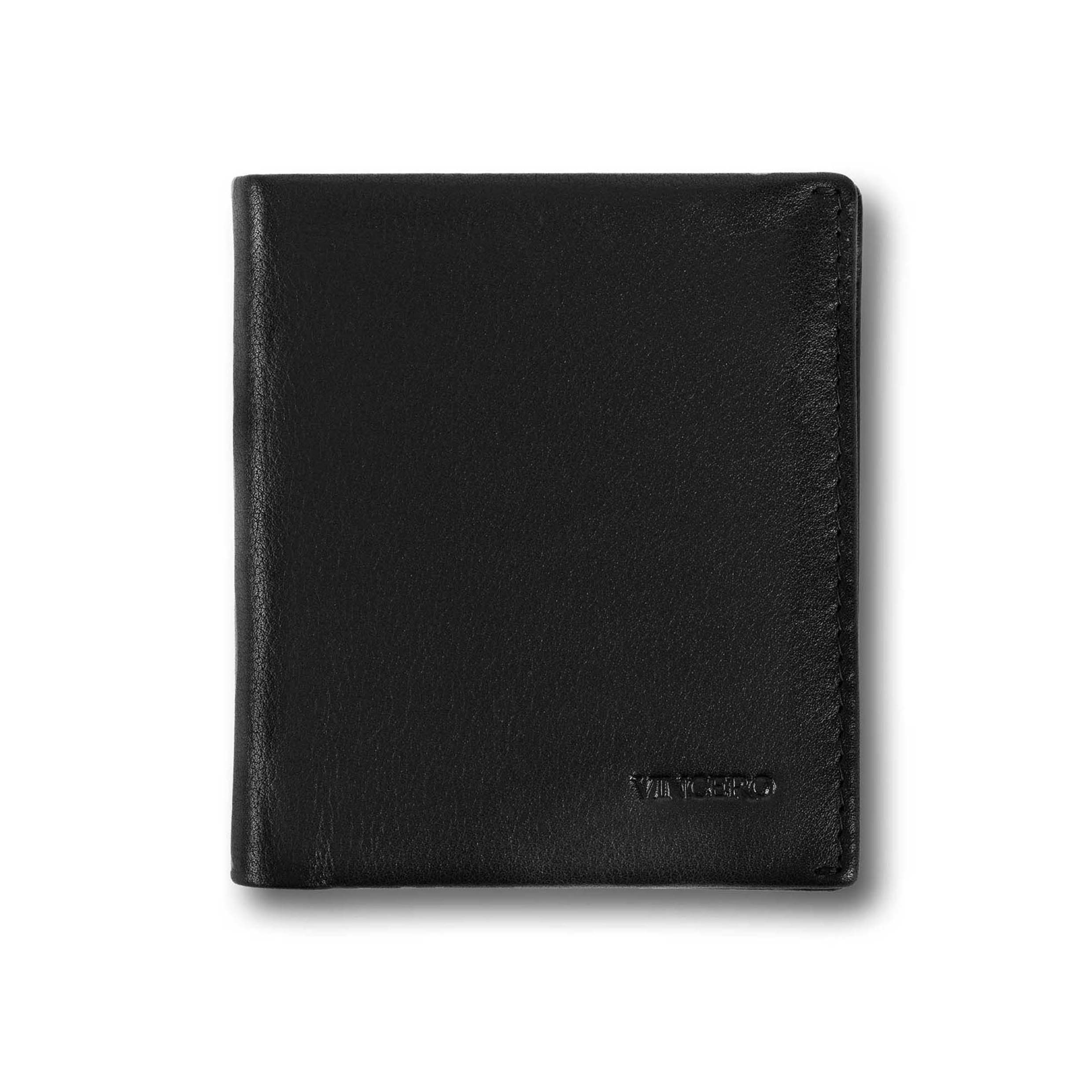 A sleek black top-grain Italian leather wallet from Vincero Collective with RFID protection.