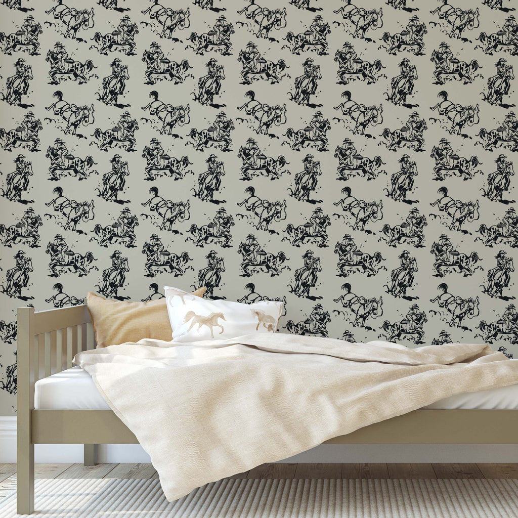 Billie Western Rustic Pattern Wallpaper in Beige and Black