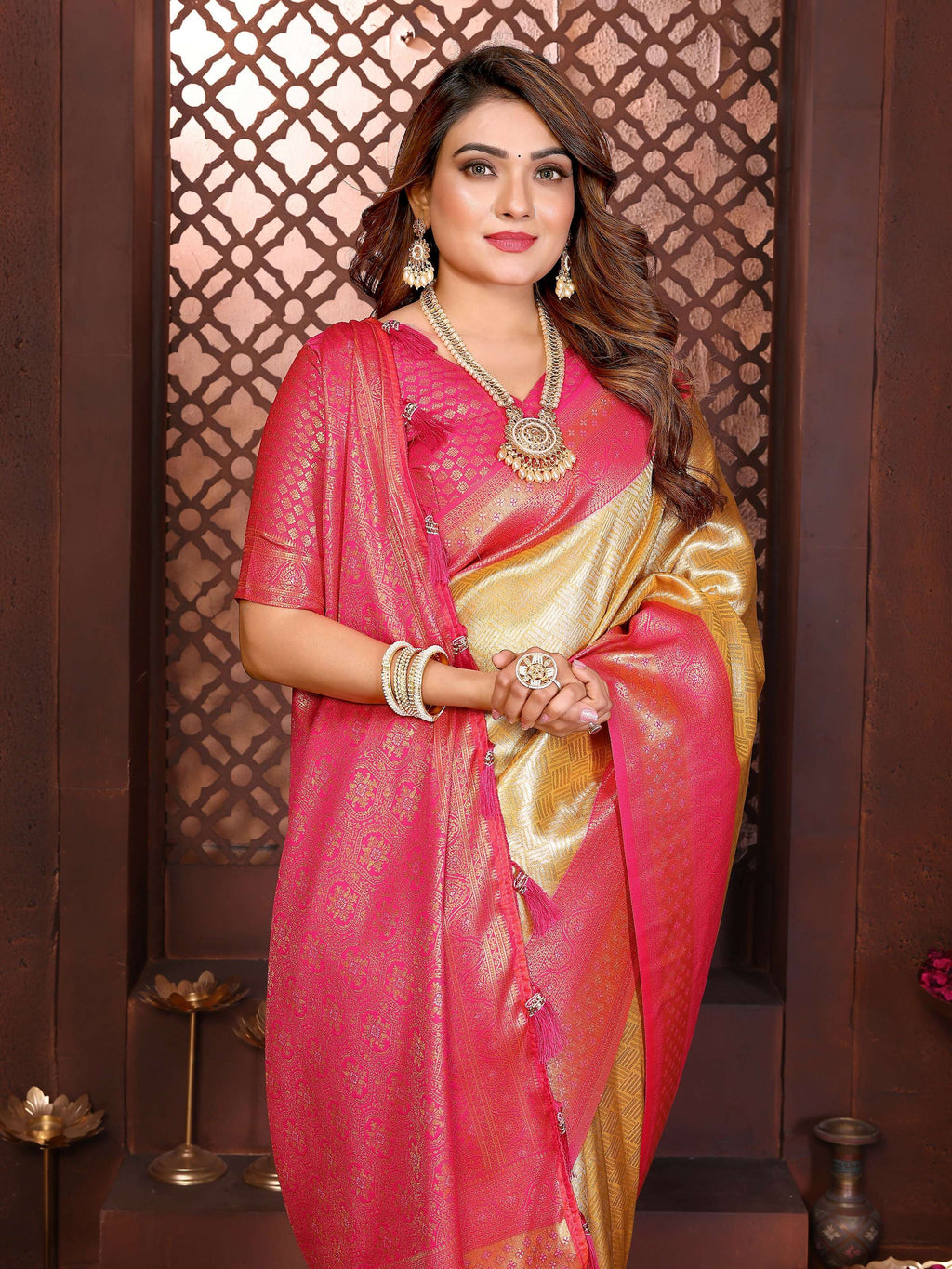 Cream Tissue Silk Woven Saree for Elegant Traditional Occasions