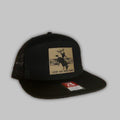 Bull Rider 7 Panel flat bill snapback hat in solid color available in black, brown, and beige.