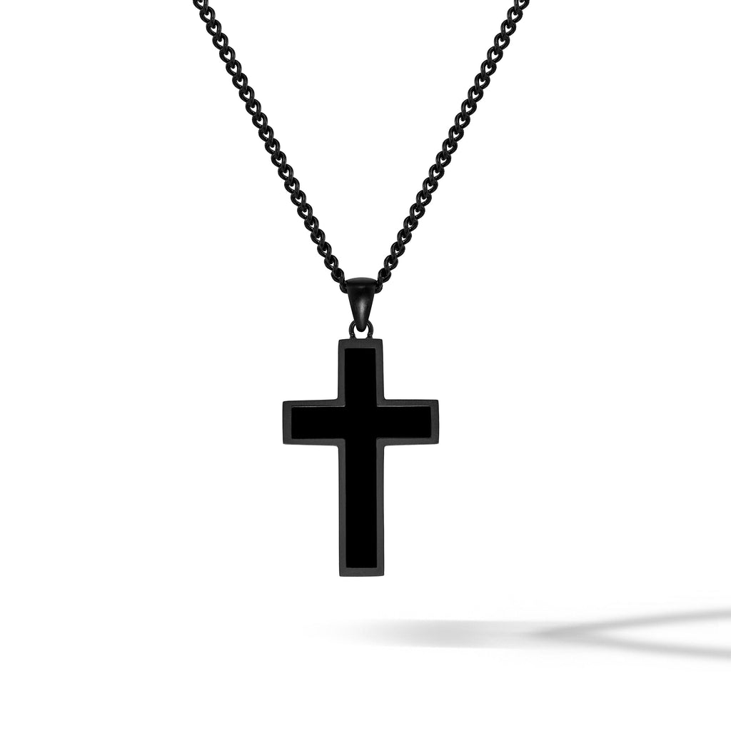 Large Stone Cross pendant in a stealth finish, crafted from 925 sterling silver with sharp, minimalist lines.