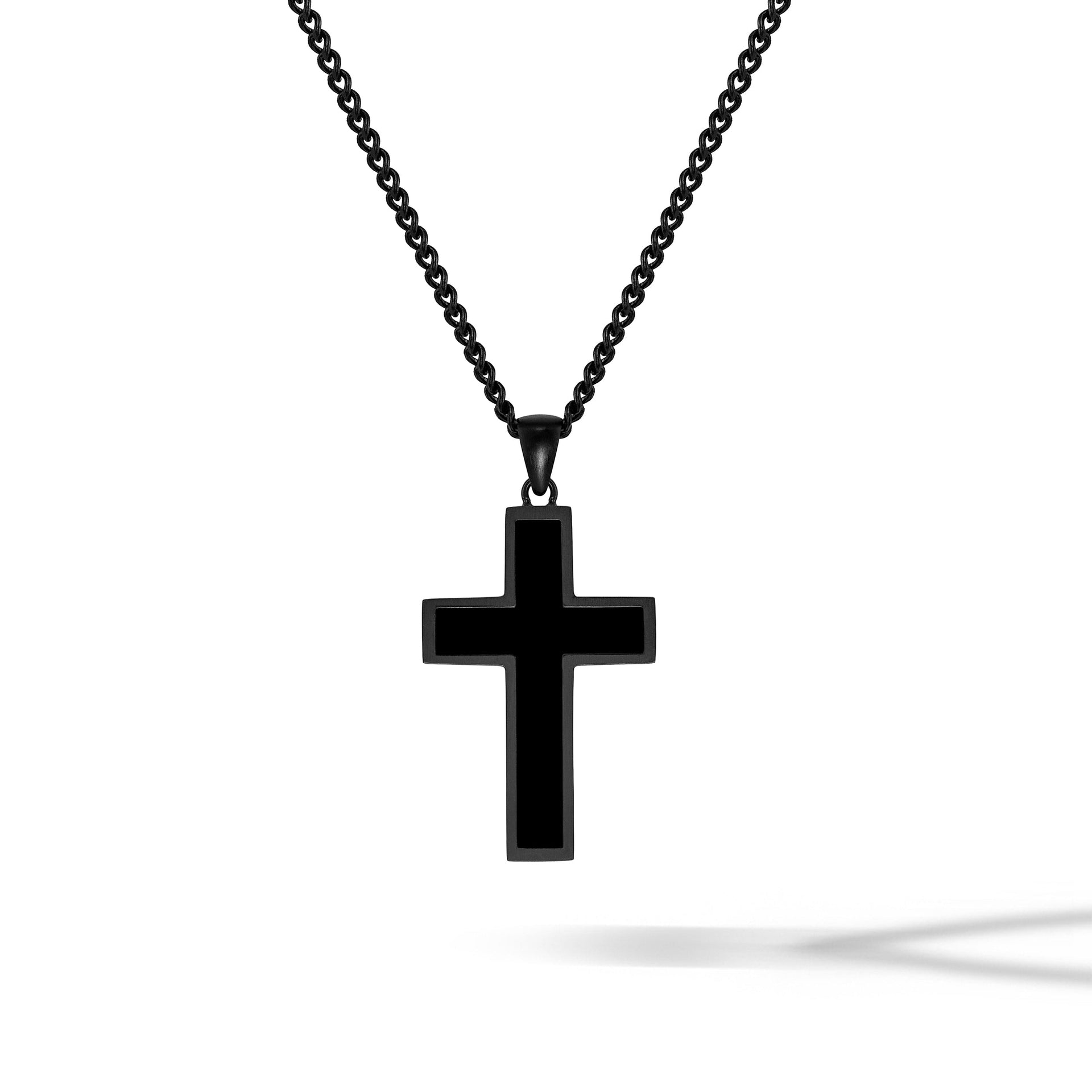 Large Stone Cross pendant in a stealth finish, crafted from 925 sterling silver with sharp, minimalist lines.