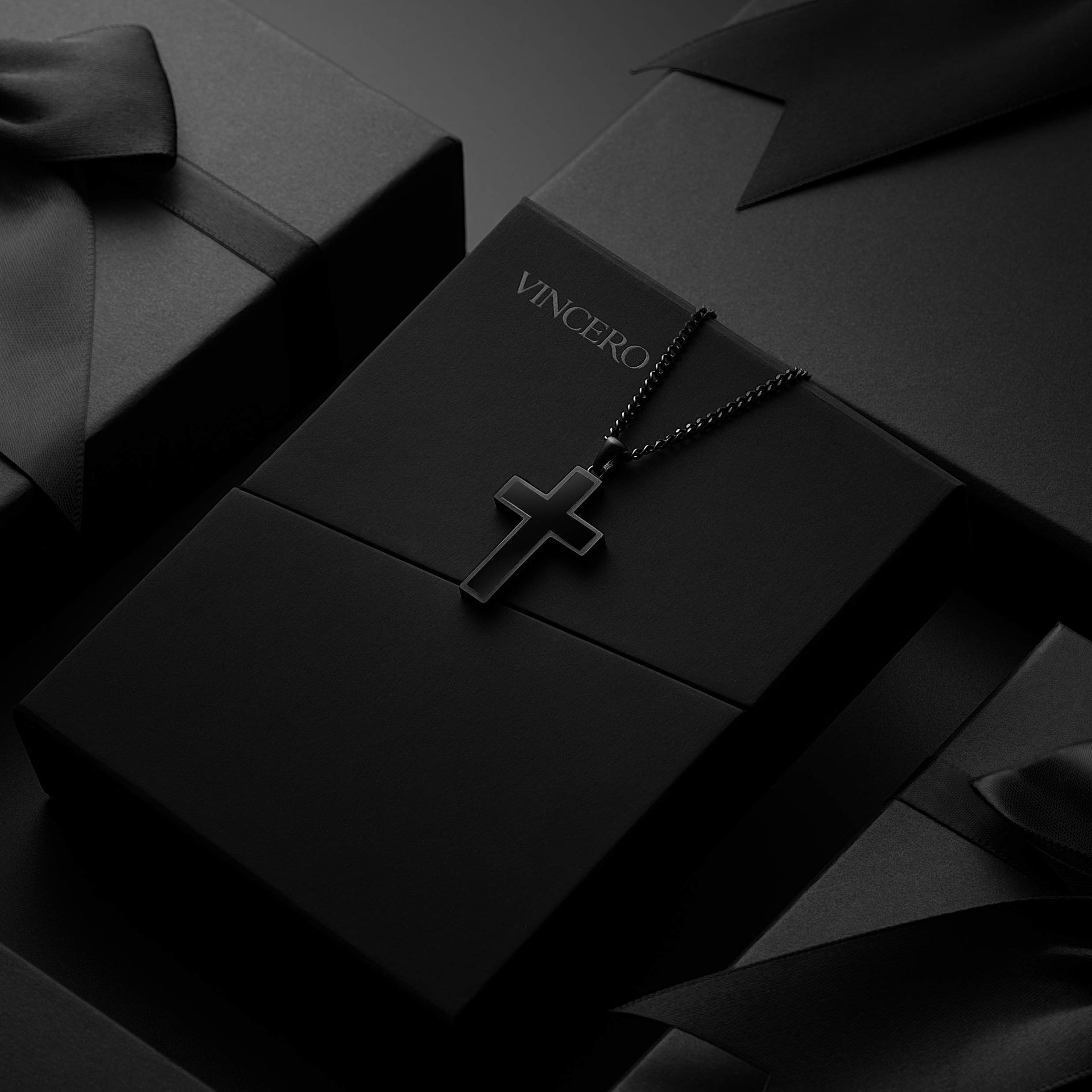 Large Stealth Stone Cross Pendant in 925 Sterling Silver