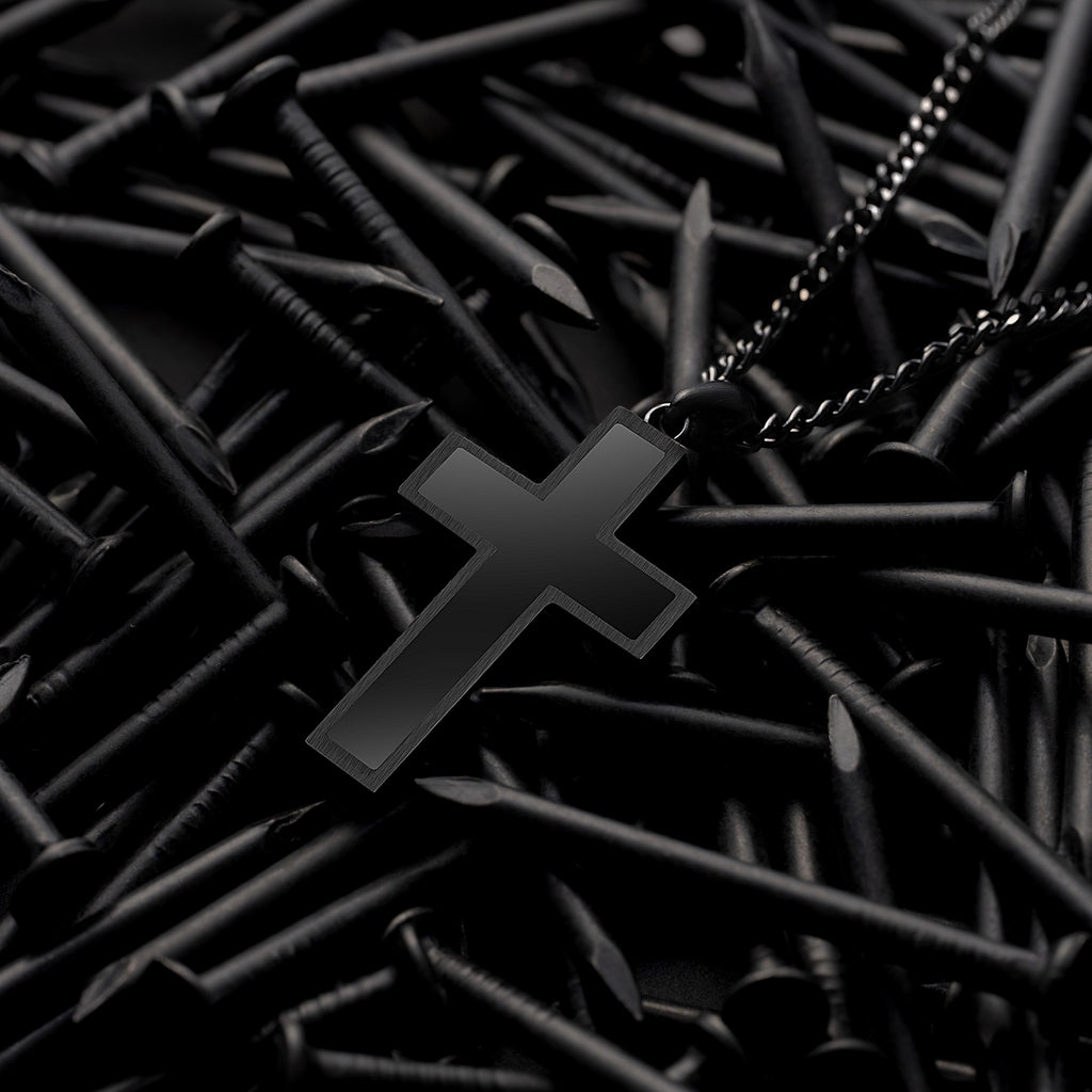 Large Stealth Stone Cross Pendant in 925 Sterling Silver