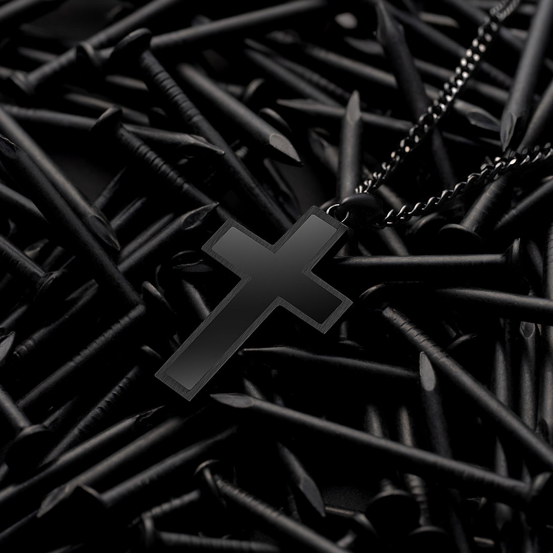Large Stealth Stone Cross Pendant in 925 Sterling Silver