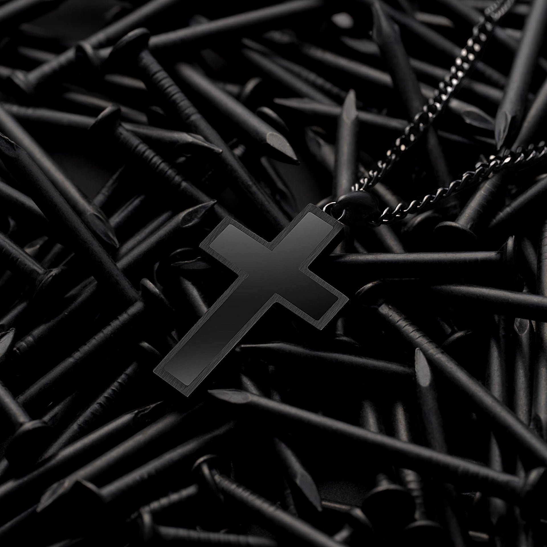 Large Stealth Stone Cross Pendant in 925 Sterling Silver
