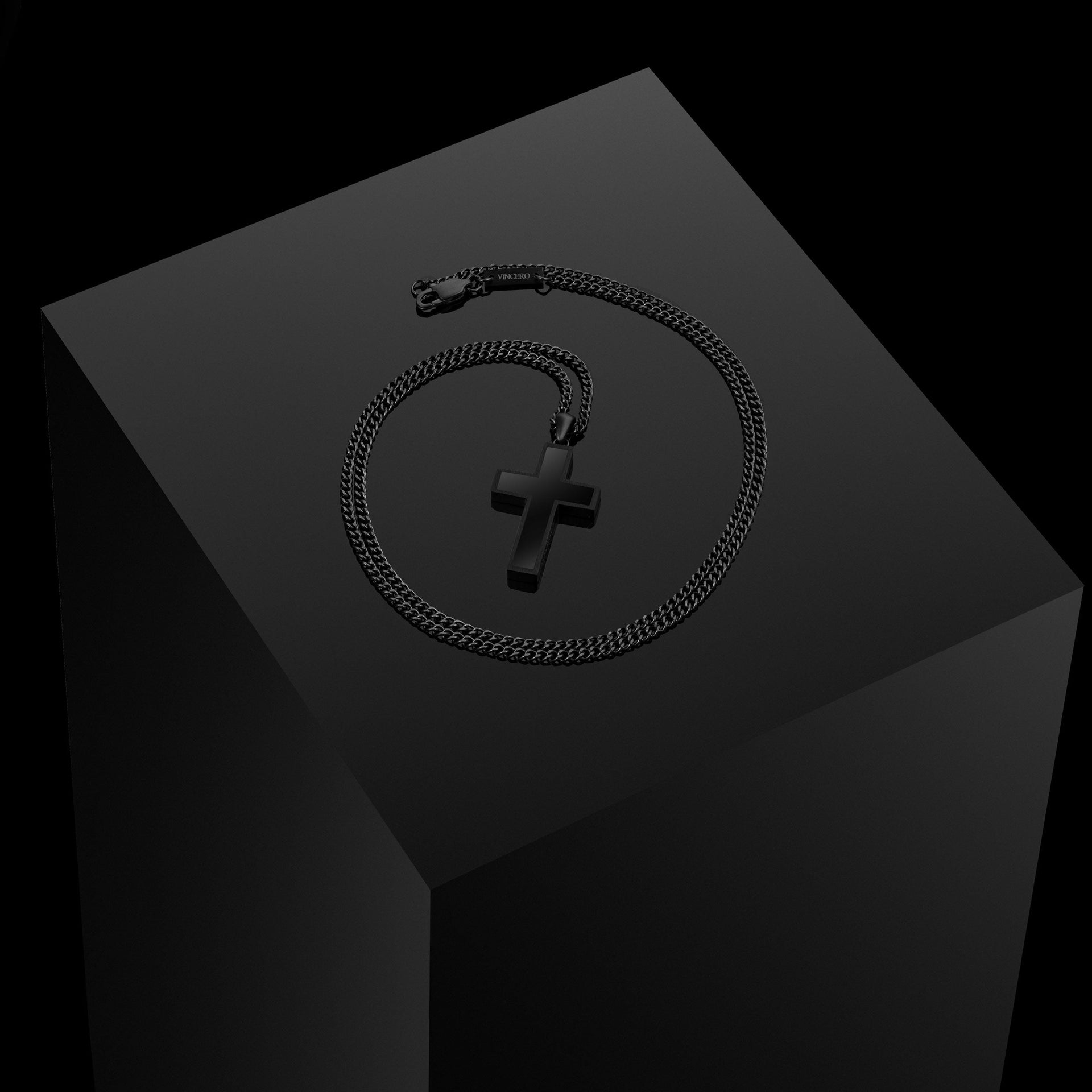 Large Stealth Stone Cross Pendant in 925 Sterling Silver